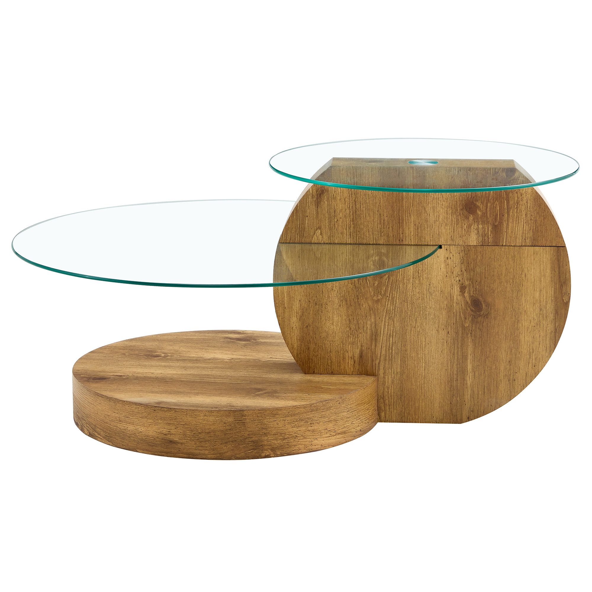 gopop Couchtisch 2er Set, Rundes Glas-Beistelltisch Wohnzimmertisch mit Stauraum, 6 mm Hartglasplatten, MDF-Basis, 90x70 cm