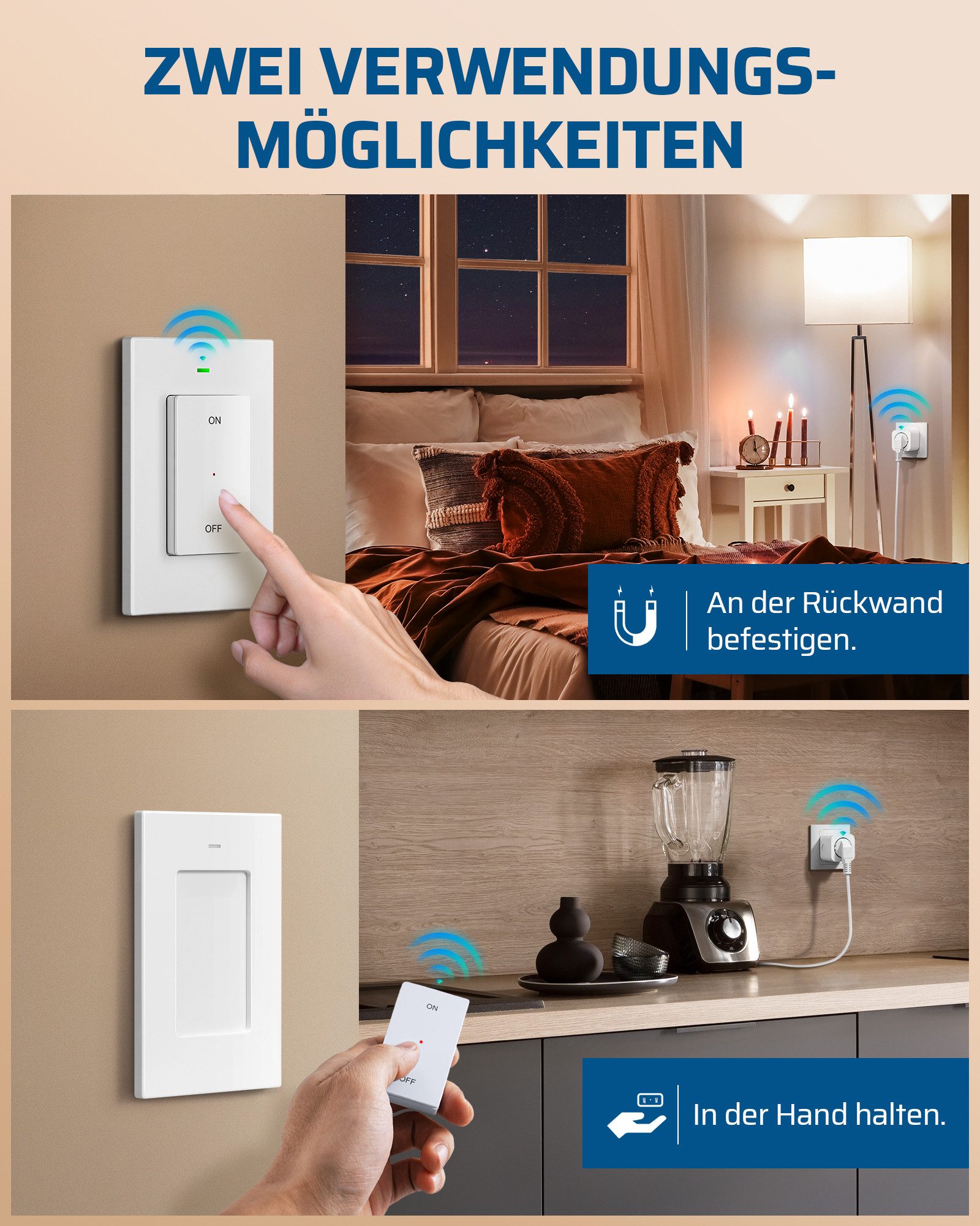 DEWENWILS Funksteckdose mit Fernbedienung, max. 3680 W, 1-St., Erweiterbarer Lichtschalter für Feiertagsdeko, 30M Reichweite