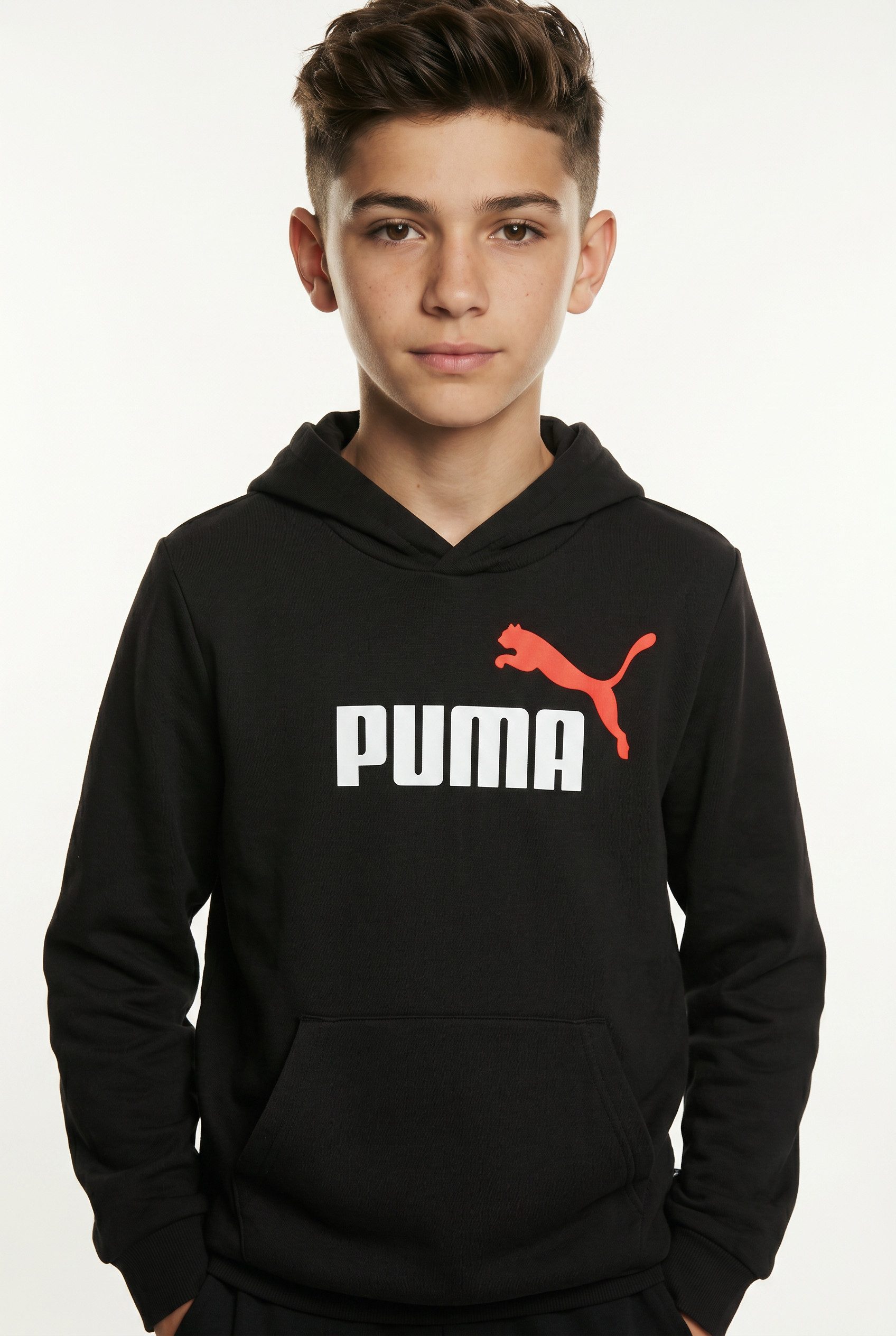PUMA Kapuzensweatshirt ESS 2 COLOR NO 1 LOGO HOODIE FL B mit Kapuze, Rundhalsausschnitt, mit gerippten Bündchen und Saum