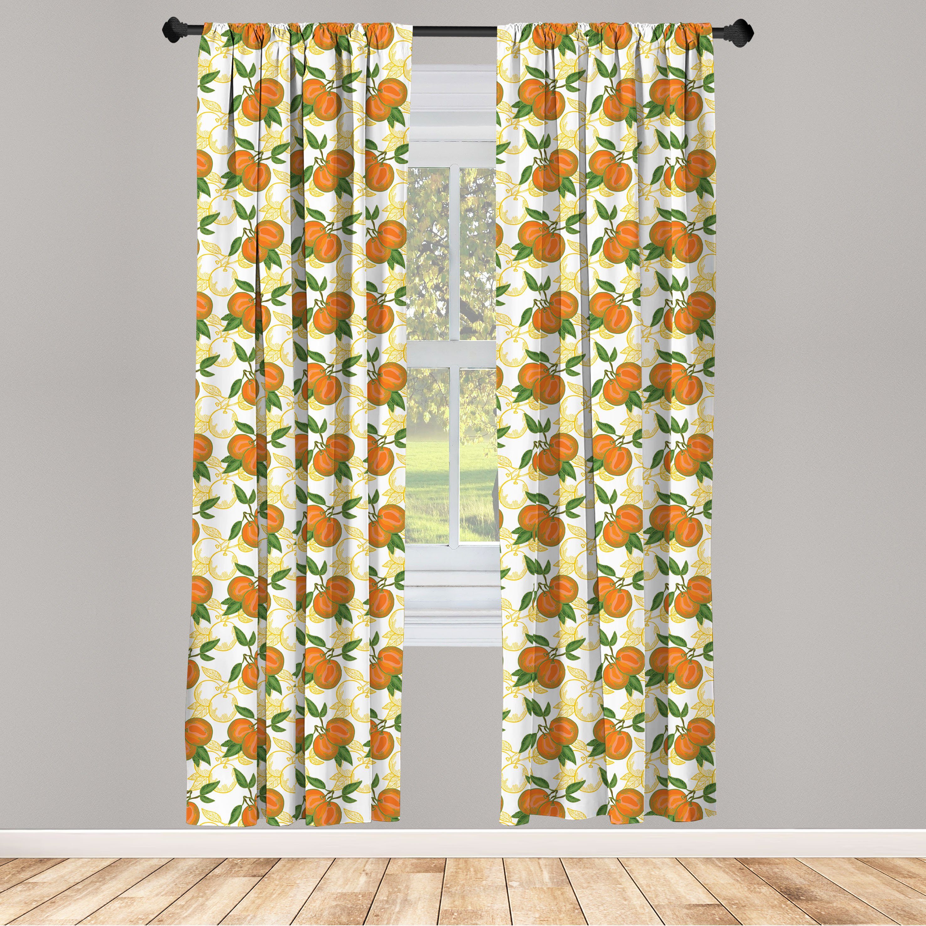 Gardine Vorhang für Wohnzimmer Schlafzimmer Dekor, Abakuhaus, Microfaser, Obst Von Hand gezeichnete Orangen-Muster