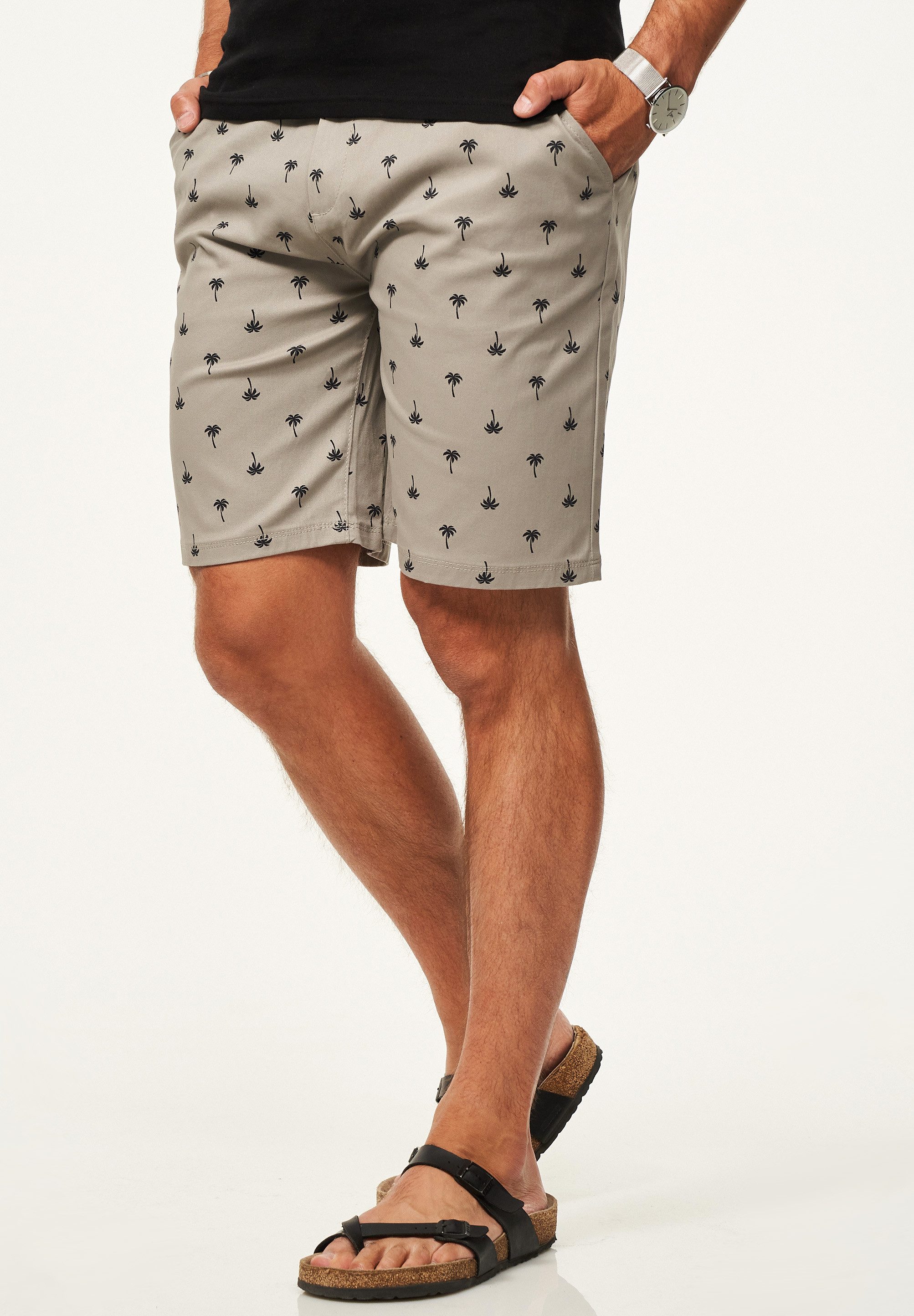 SOULSTAR Chinoshorts für Herren mit Palmenmuster & Gürtel im Regular-Fit Ku günstig online kaufen