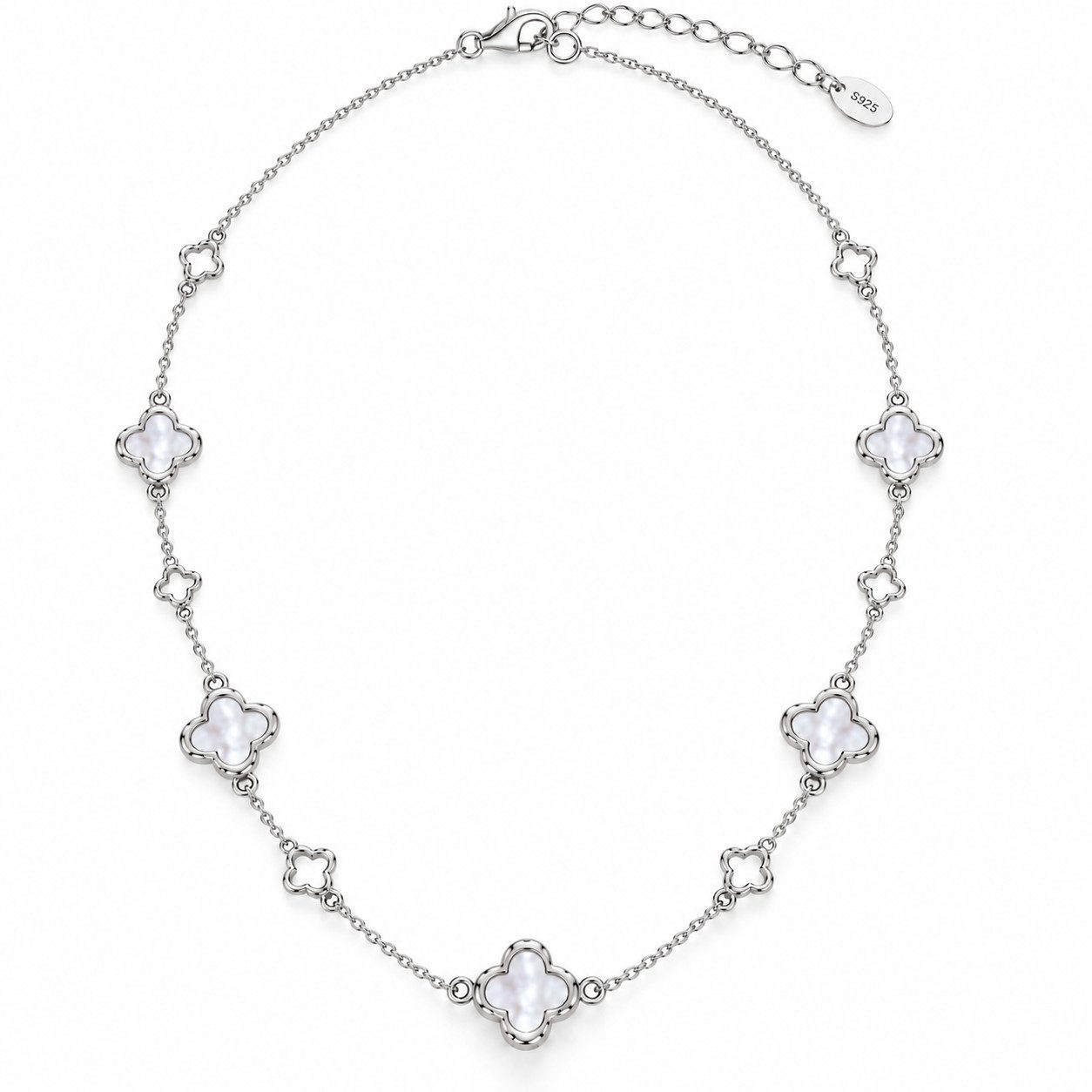 ROUGEMONT Silberkette Damen Kleeblatt Halskette 925 Sterling Silber Glücksbringer 45cm, Echtschmuck 925 Sterling Silber