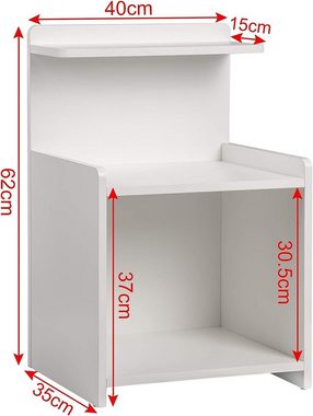 Woltu Nachttisch (2-St), Sofatisch mit Ablagefläche aus MDF 40x35x62cm Weiß