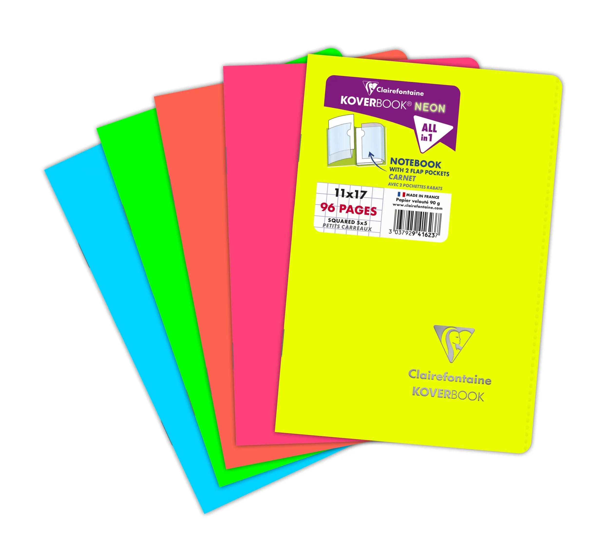 CLAIREFONTAINE Notizbuch 10x Neon Notizheft 11x17cm, 48 Blatt kariert Sortiert 941623C, Notizbuch