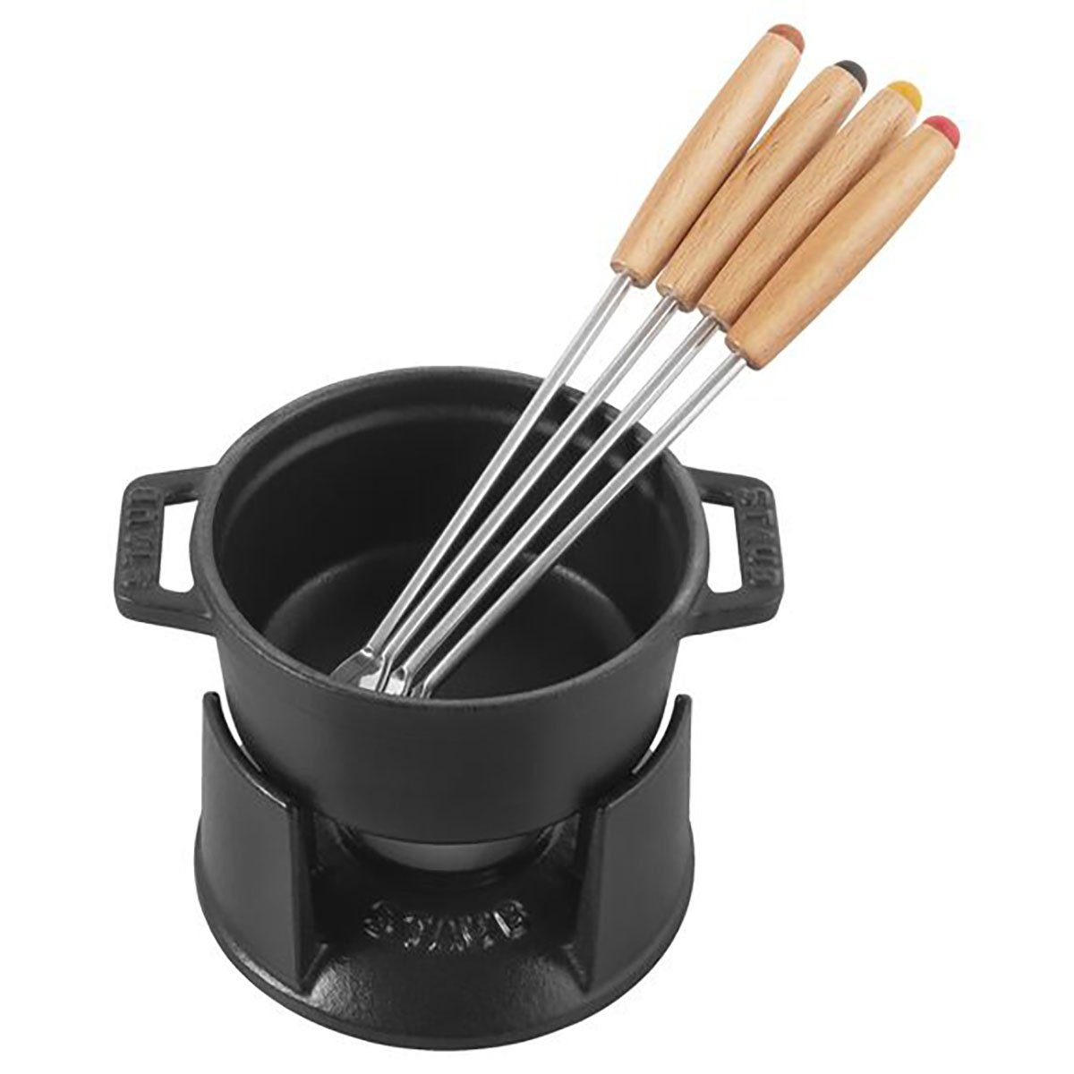 Schwarz 10 Staub Staub Mini Set, cm Specialities Gusseisen Fondue rund Fondue