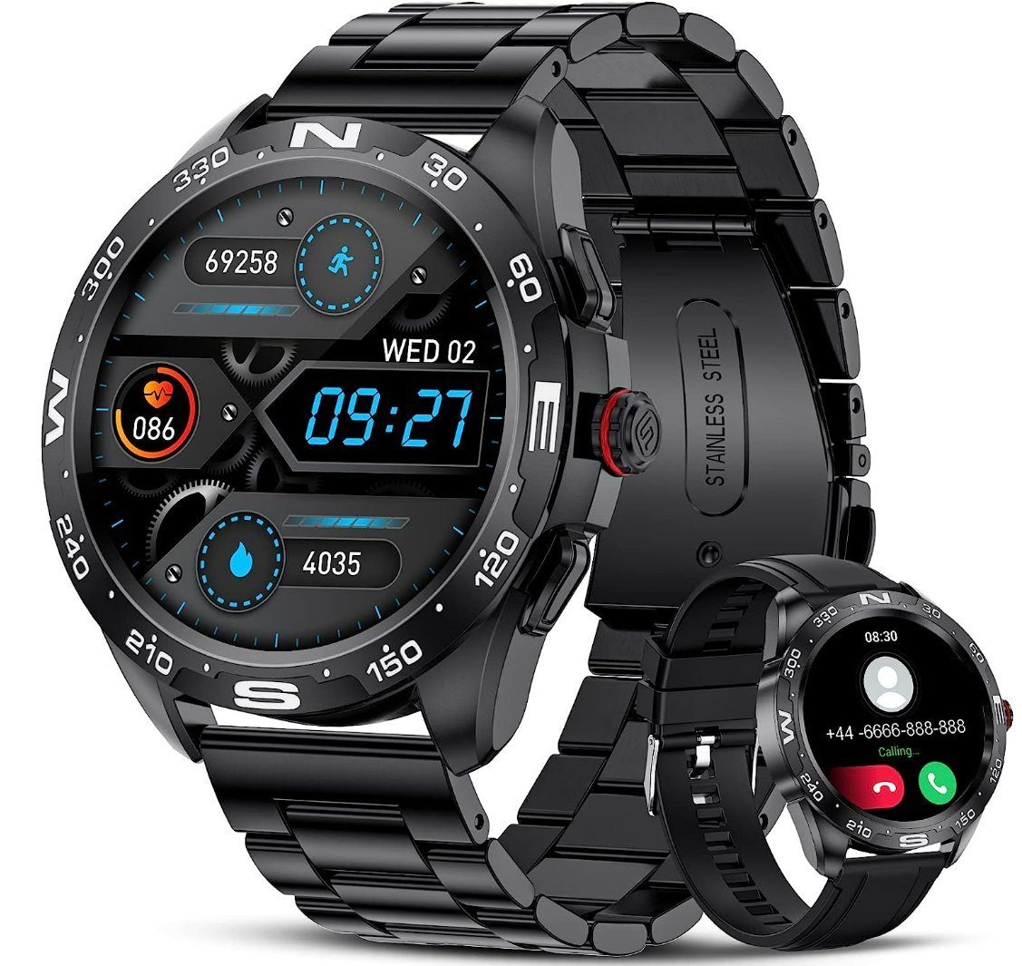 Lige Smartwatch (iOS / Android), Smartwatch Herren mit Bluetooth Anrufe  Wasserdicht Edelstahl Rund