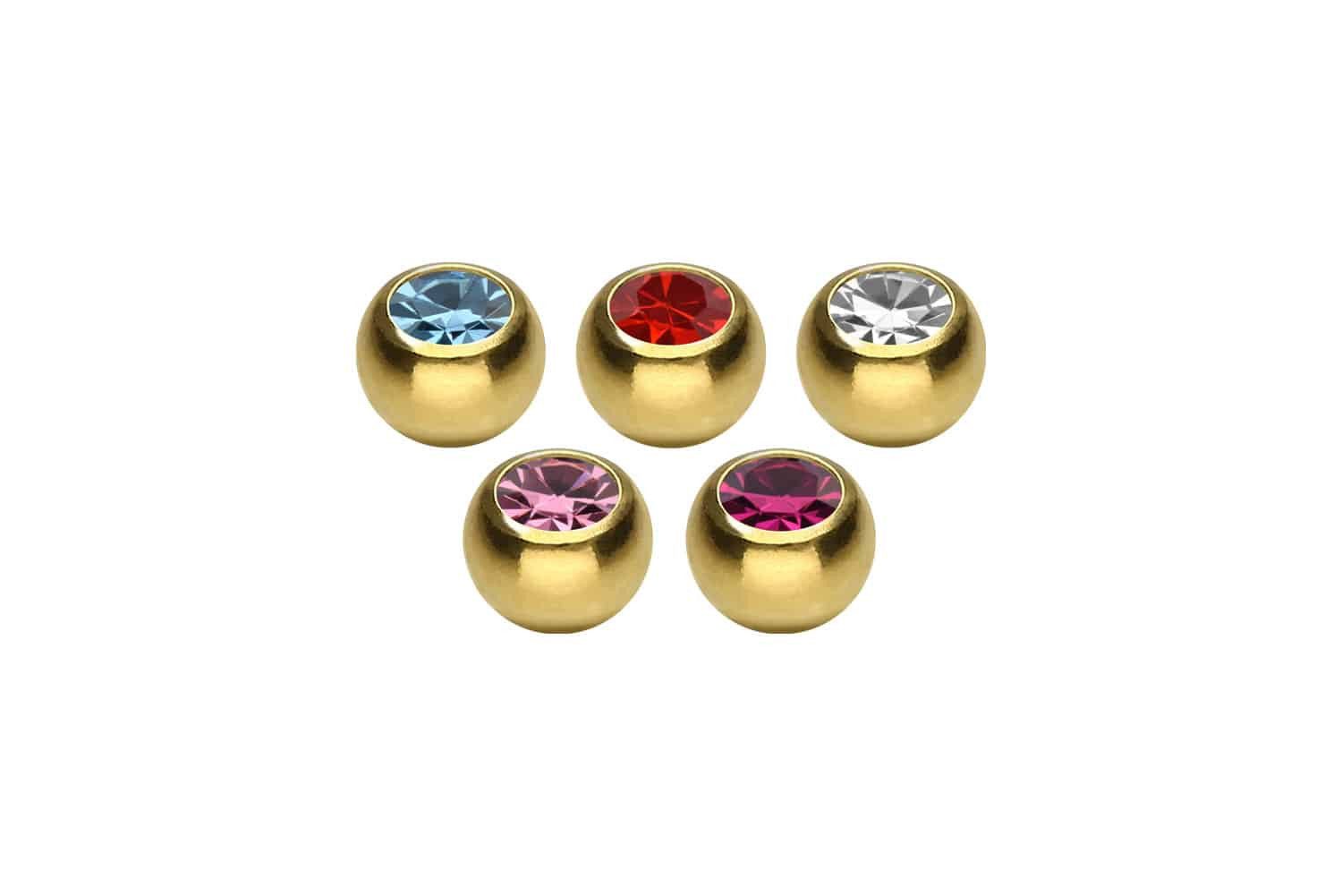 PIERCINGLINE Piercing-Set SET Chirurgenstahl Schraubkugel KRISTALL (Schraub-Aufsätze, 5er SET1 = 1,6 mm Gewinde)