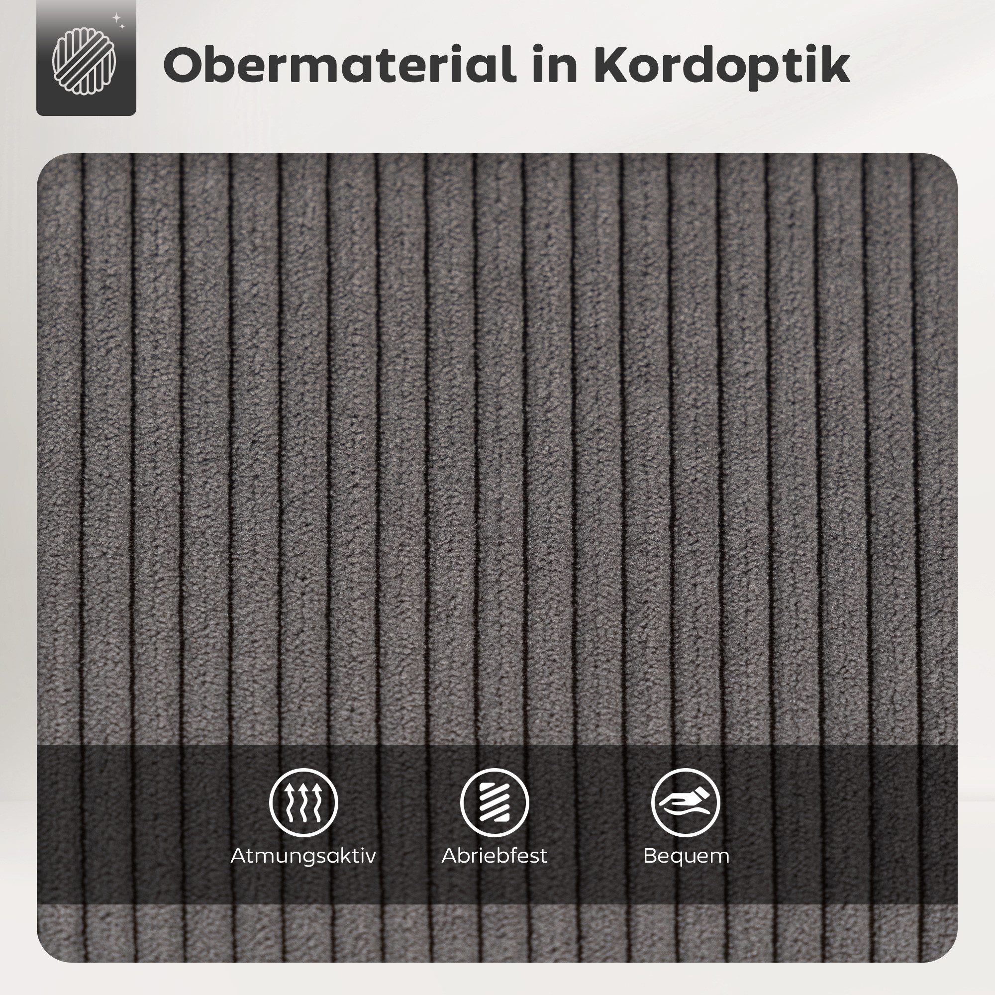 HOMCOM Barhocker Drehbar Tresenhocker mit Fußstütze, Rückenlehne, Kord-Optik (Bistrohocker, 2 St., Barstuhl), für Esszimmer, Grau – Bild 5 von 5