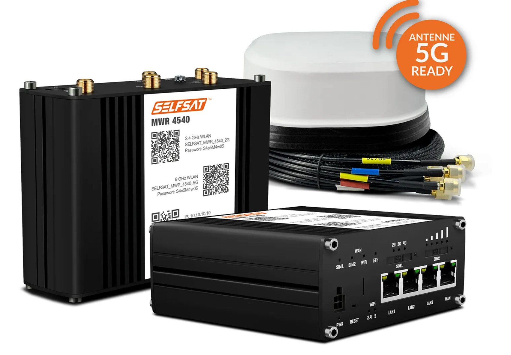 Selfsat MWR 4540 4G Cat 6 WLAN Router bis 300 Mbps + SATCO 5G Antenne Mobilfunkantenne