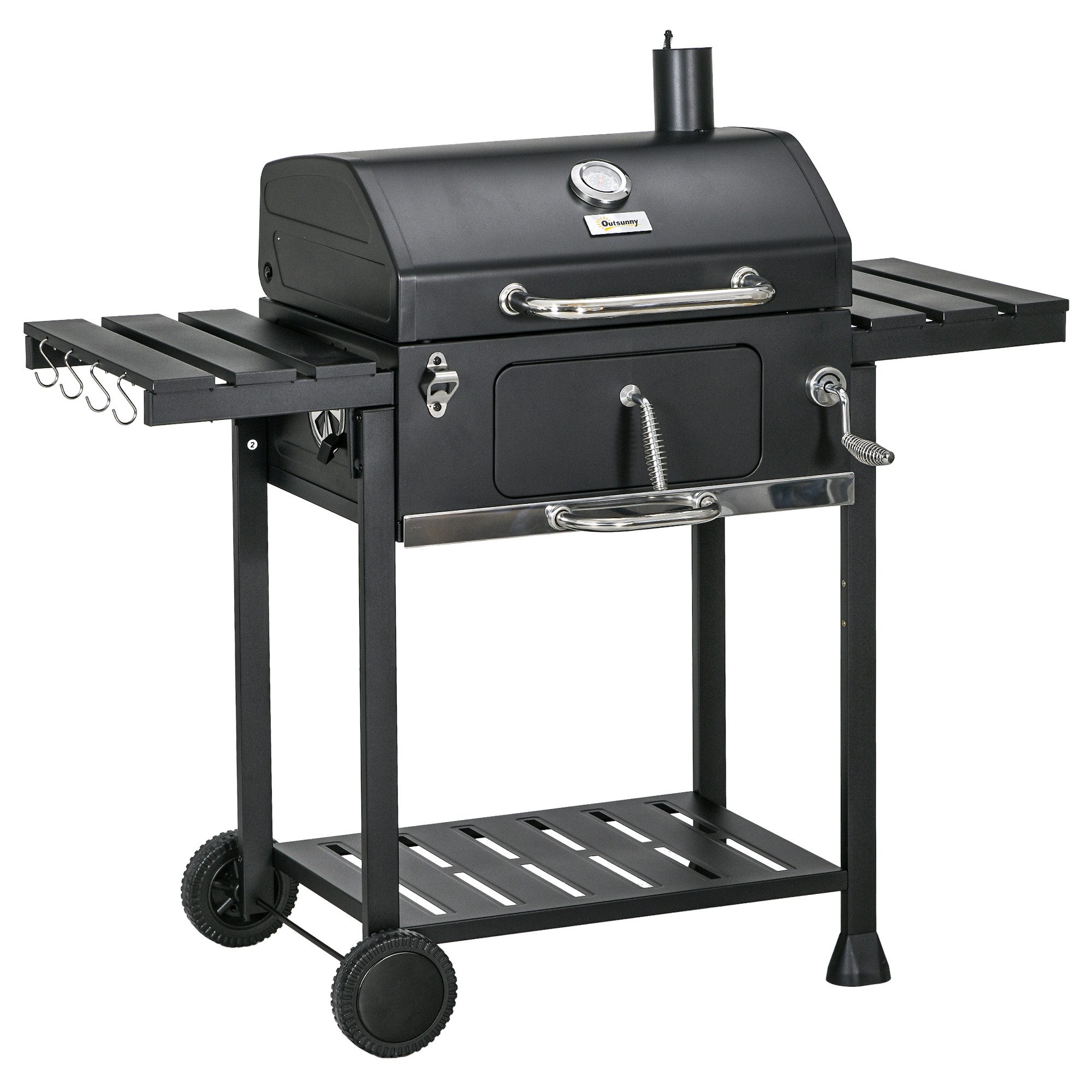 MC Star Holzkohlegrill Kohlegrill BBQ-Grill Smoker, inkl. Thermometer, Flaschenöffner, 120 x 64 x 114 cm, Schwarz