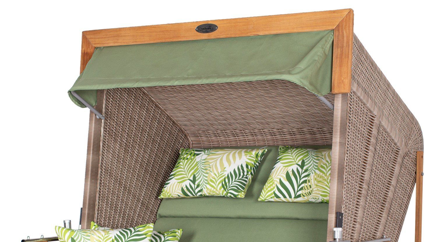 deVries PURE® Strandkorb Friesland Sylt XL - PE white kubu - Dessin 242, BxTxH: 135x90x165 cm, Volllieger, Nordsee-Strandkorb, Teakholz - PE-Markengeflecht - bequeme Polster - Schutzhaube