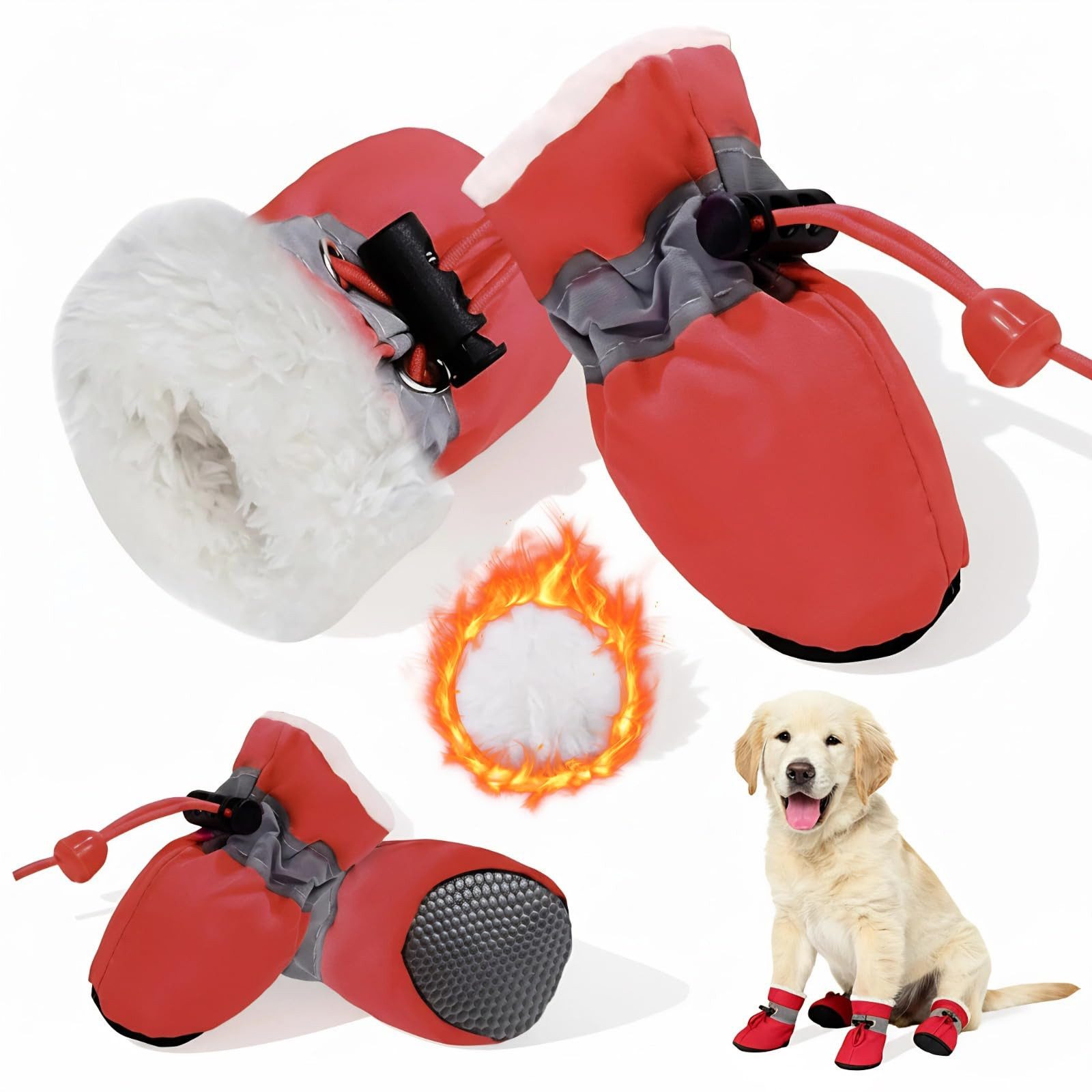 Ledander Pfotenschutz 4 Stück Hundeschuhe Pfotenschutz Winter, Schneestiefel für Hunde, Hundeschuhe rutschfest mit Reflex-Klett, warm für alle Hunde