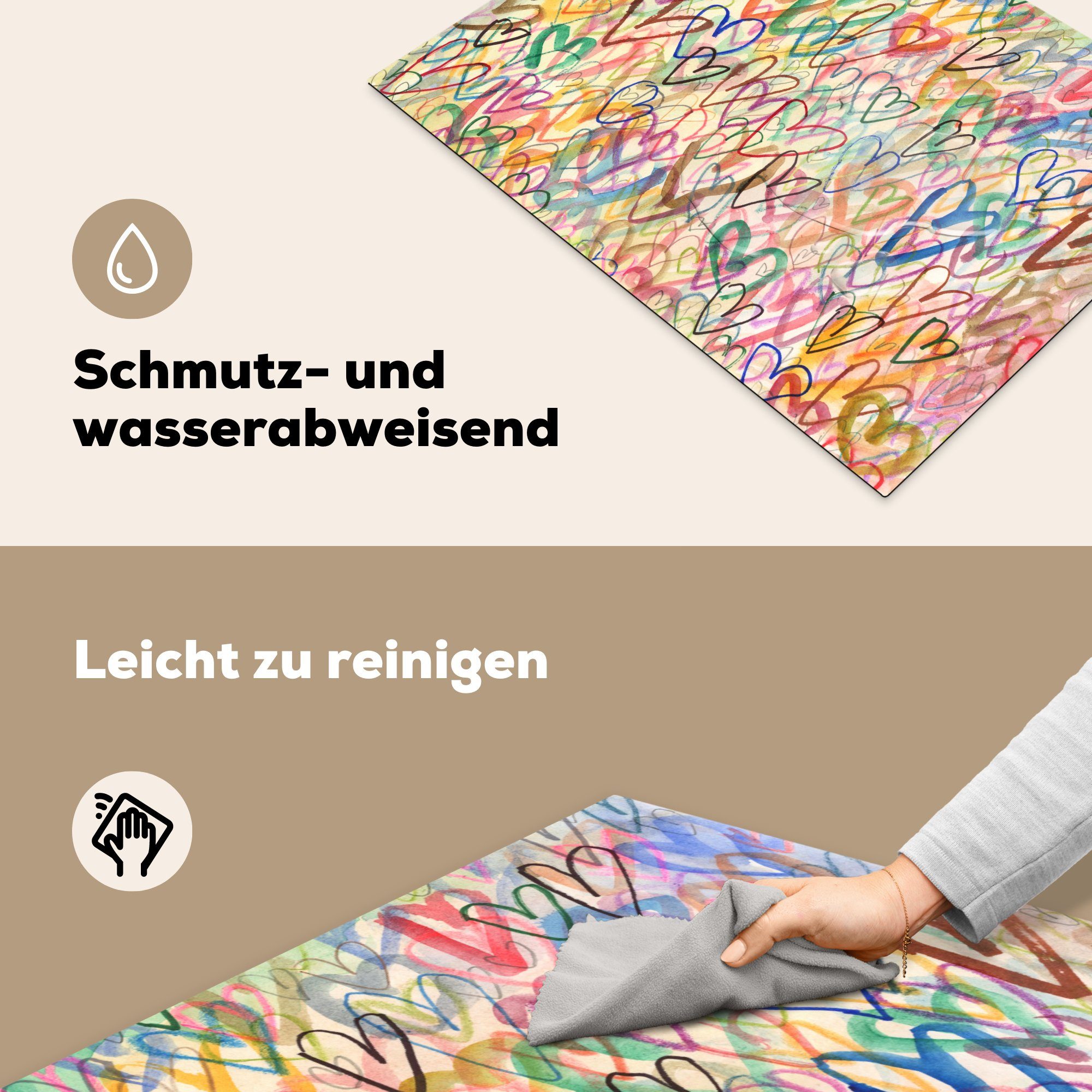 im Vinyl, Eine MuchoWow Hintergrund, nutzbar, Arbeitsfläche cm, Herdblende-/Abdeckplatte 70x52 tlg), Herzen mit Mobile Illustration (1 Ceranfeldabdeckung