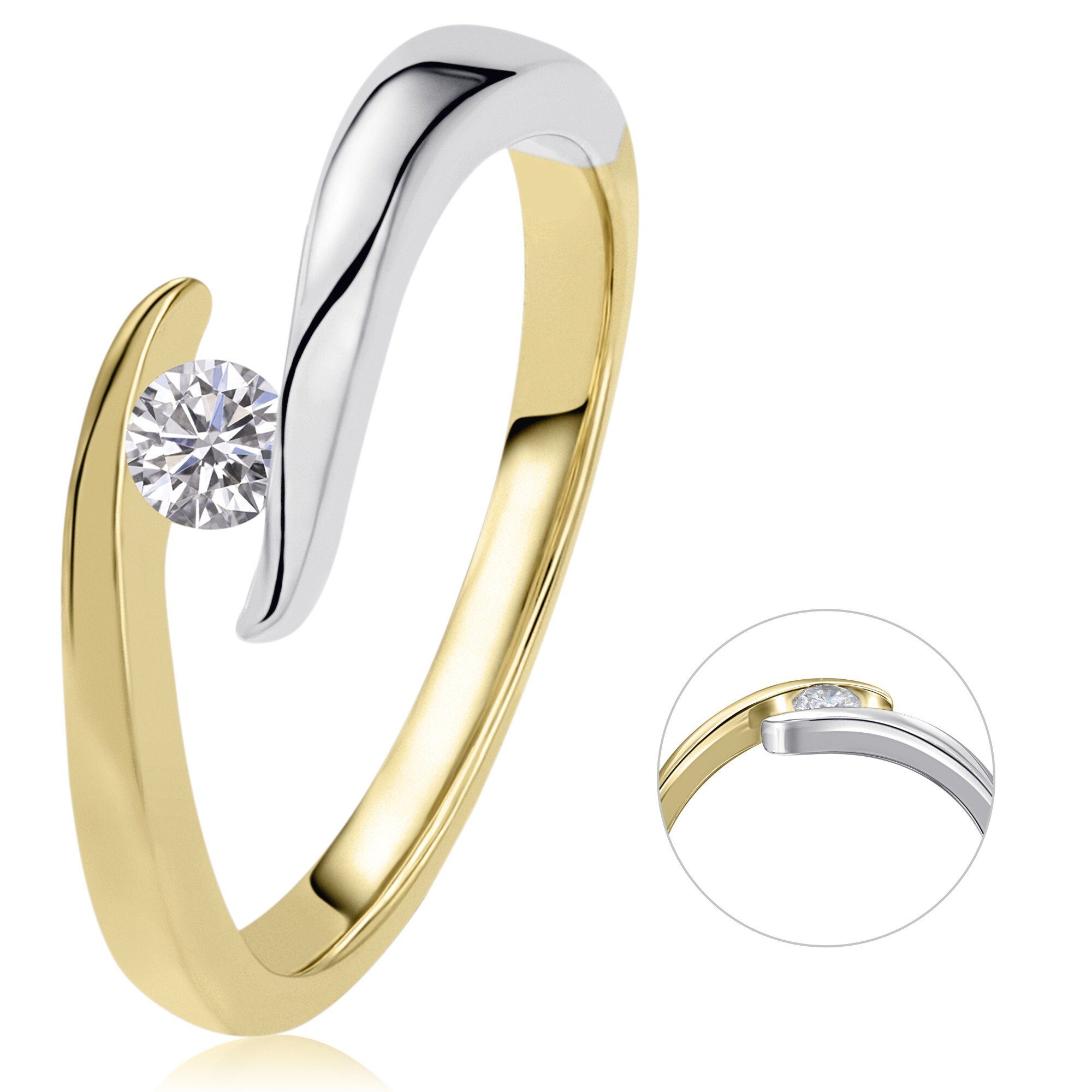 Diamantring 0,10 ct Diamant Brillant Spannfassung Ring aus 585 Gelbgold