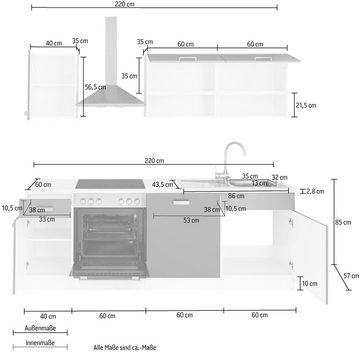 wiho Küchen Küchenzeile Husum, mit E-Geräten, Breite 220 cm