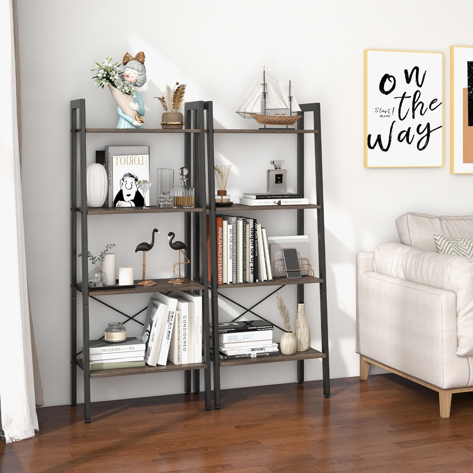 COSTWAY Bücherregal, stehend, 4 Ebenen, Metallrahmen, günstig online kaufen