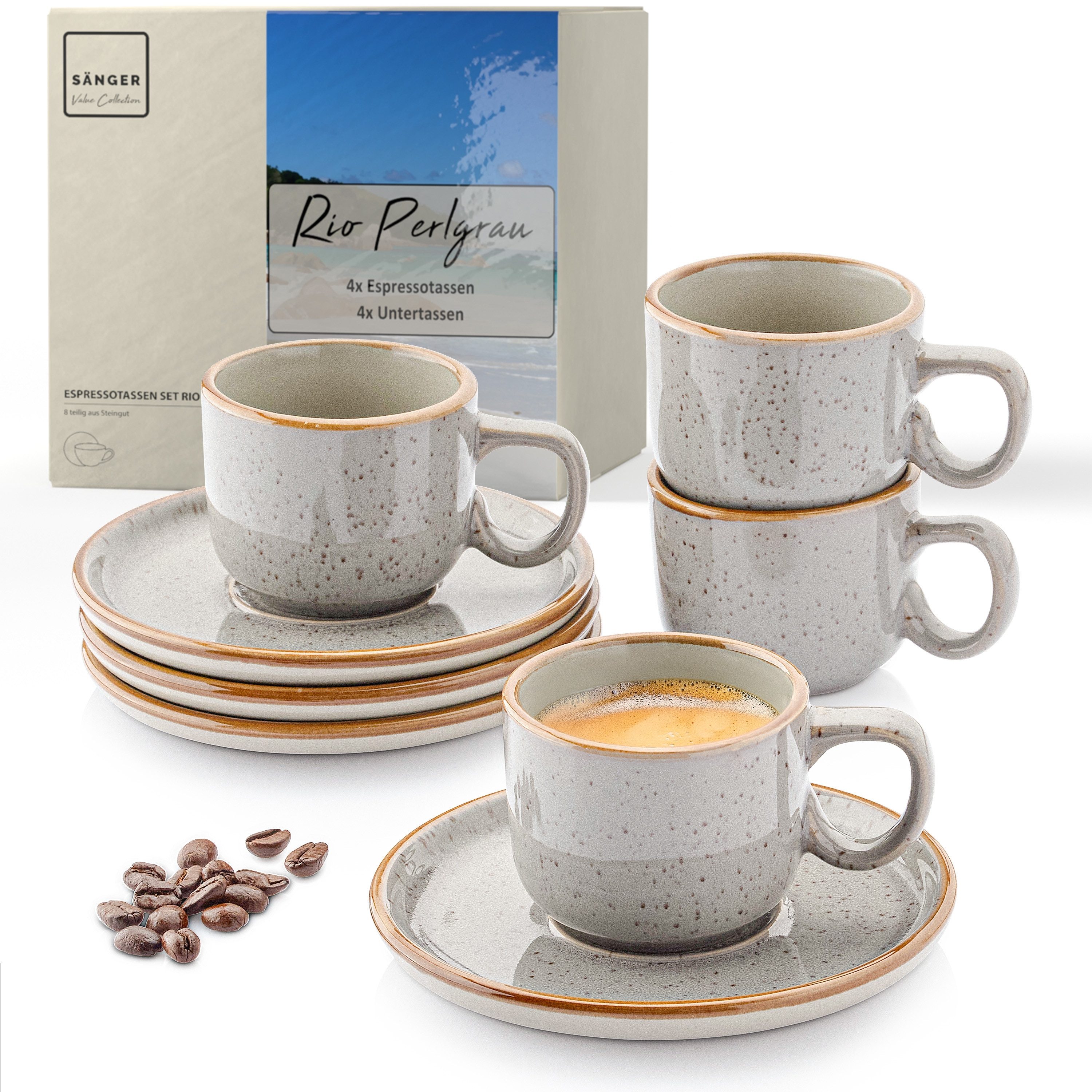SÄNGER Espressotasse Set 8 tlg. Rio, Steingut, 8 tlg. Чашки для эспрессо, Rio Perlgrau, Grau, 80 ml, VALUE COLLECTION