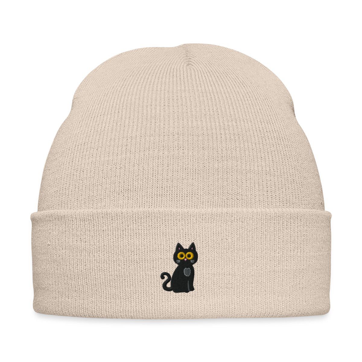 Beanie Schwarze Katze Bestickt Bestickte Wintermütze