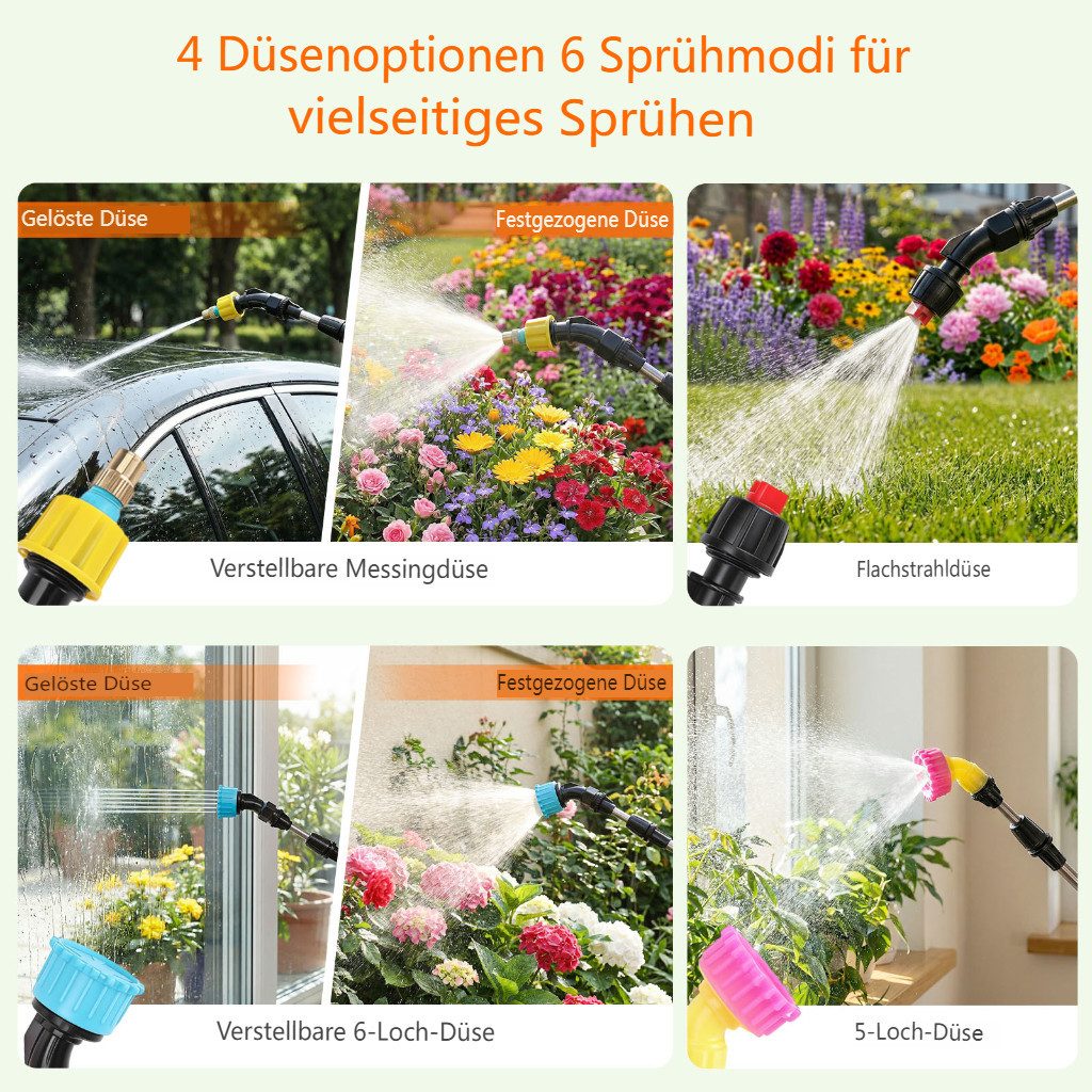 Insma Drucksprühgerät 8L Akku-Drucksprühgerät,Elektrischer Pflanzensprüher mit 2000mAh Akku, 4 Düsen, 6 Sprühmodi, Ausziehbare Sprühlanze, Schultergurt – Bild 4 von 5