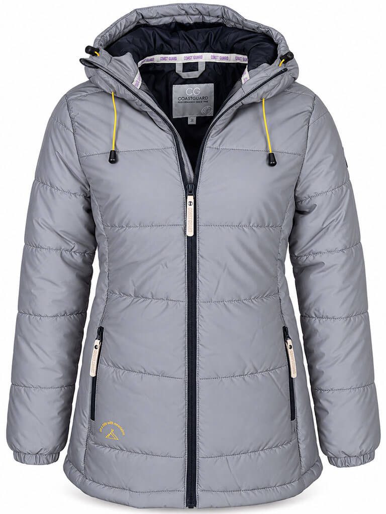 Coastguard Steppjacke Damen Steppjacke reflektierend - Outdoor-Jacke Winterjacke Stepp Reflektierende Optik, Angeschnittene Kapuze, 3 Reißverschlusstaschen