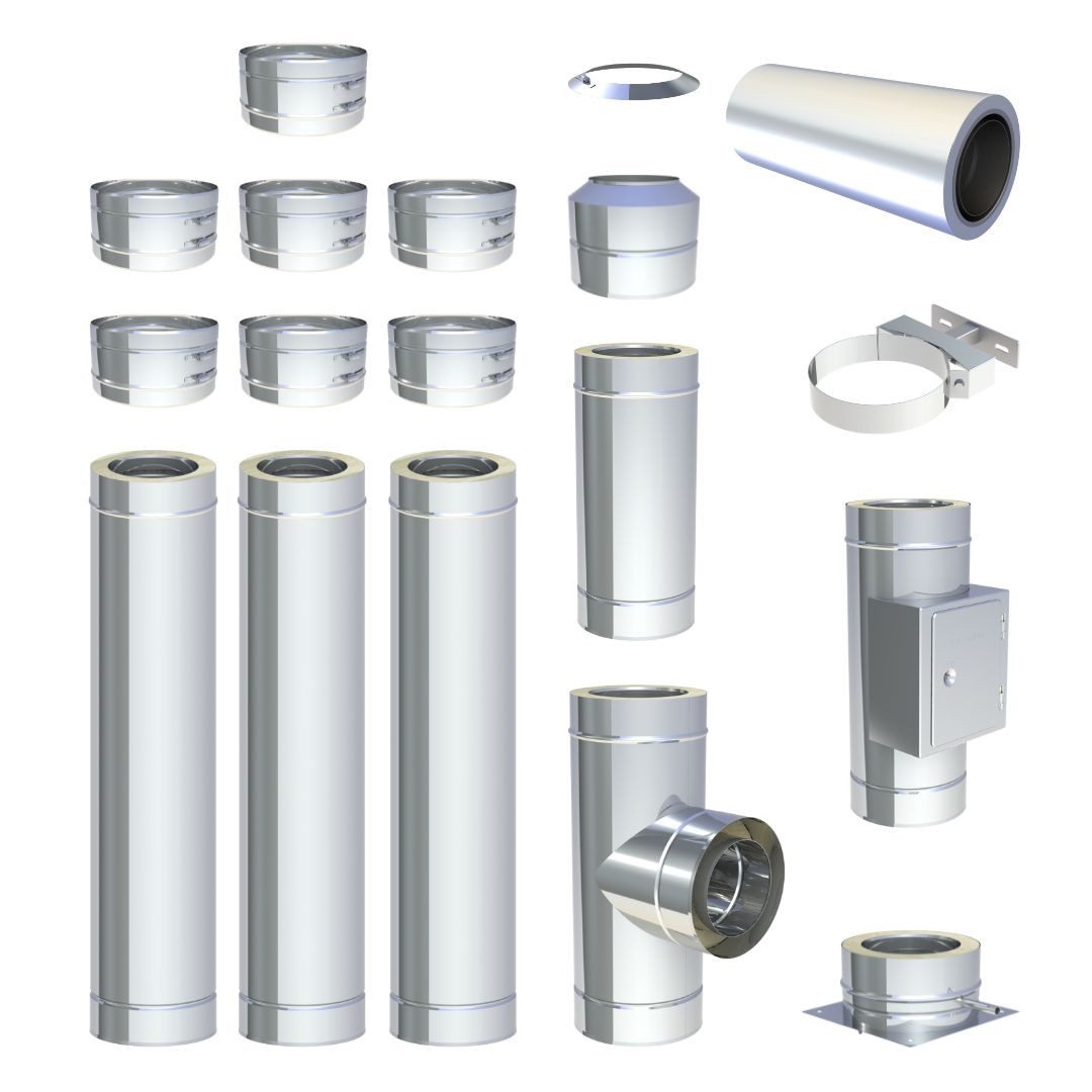 Jeremias Schornstein Ø80mm 4 m DW FU Doppelwandiges Schornstein Set Bodenmontage Hochglanz, Ø 80 mm