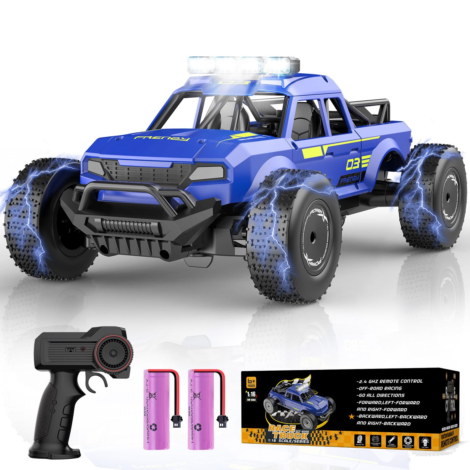 RC-Auto Ferngesteuertes Auto, 1/16 RC Auto RC Truck mit Lichtern, 20km/h