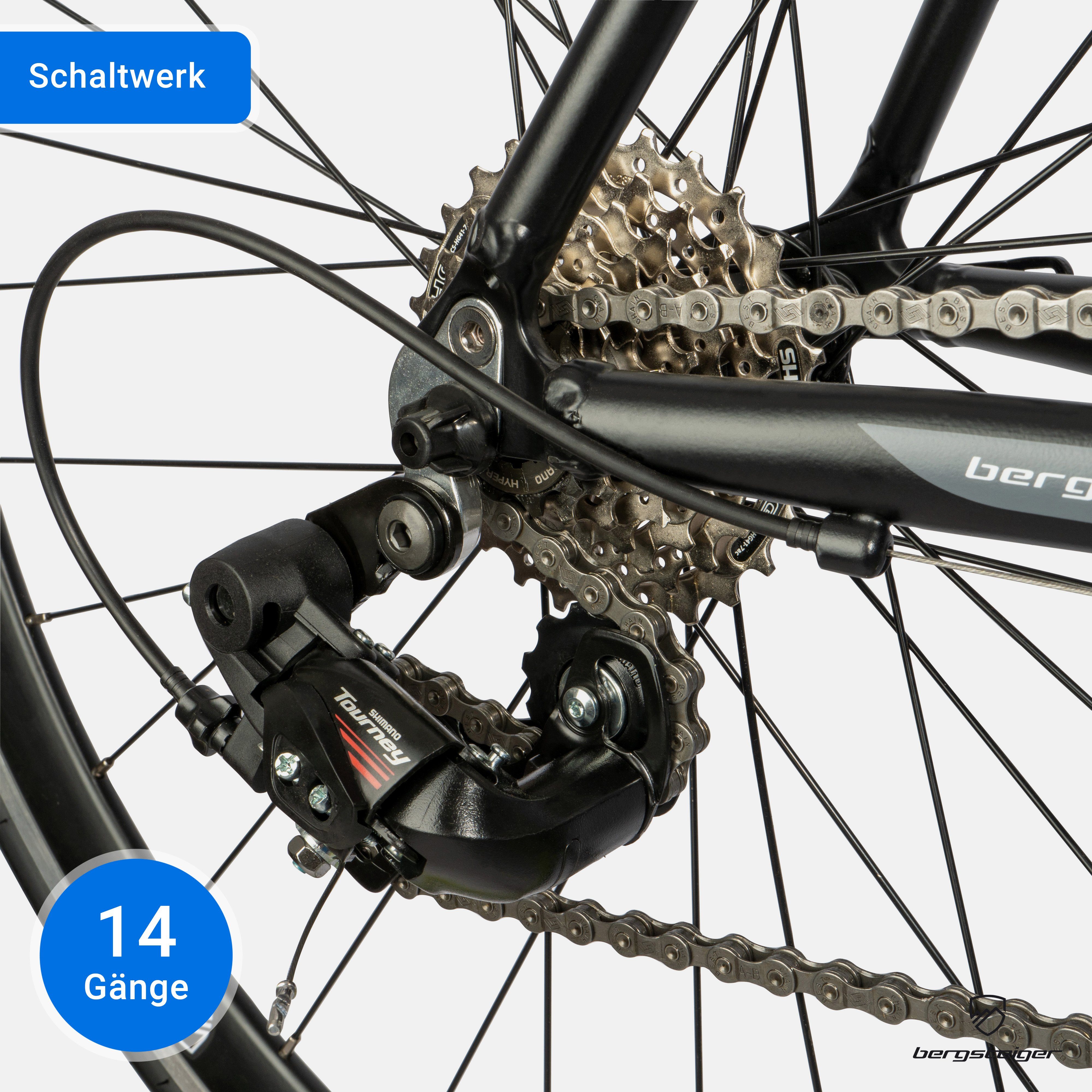 bergsteiger Rennrad Tourmalet 28 Zoll, Alu Gravelbike 14 Gang-Schaltung, Damen, Herren, 14 Gang, Kettenschaltung, Felgenbremse, Gewicht nur 11 kg