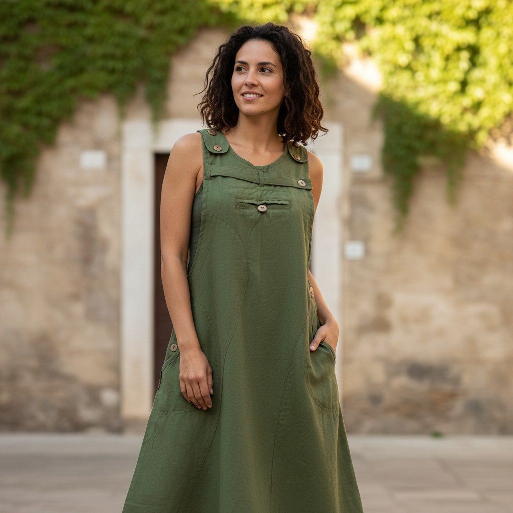 Guru-Shop Minirock Latzrock, Trägerkleid, Hippierock - olivgrün alternative Bekleidung