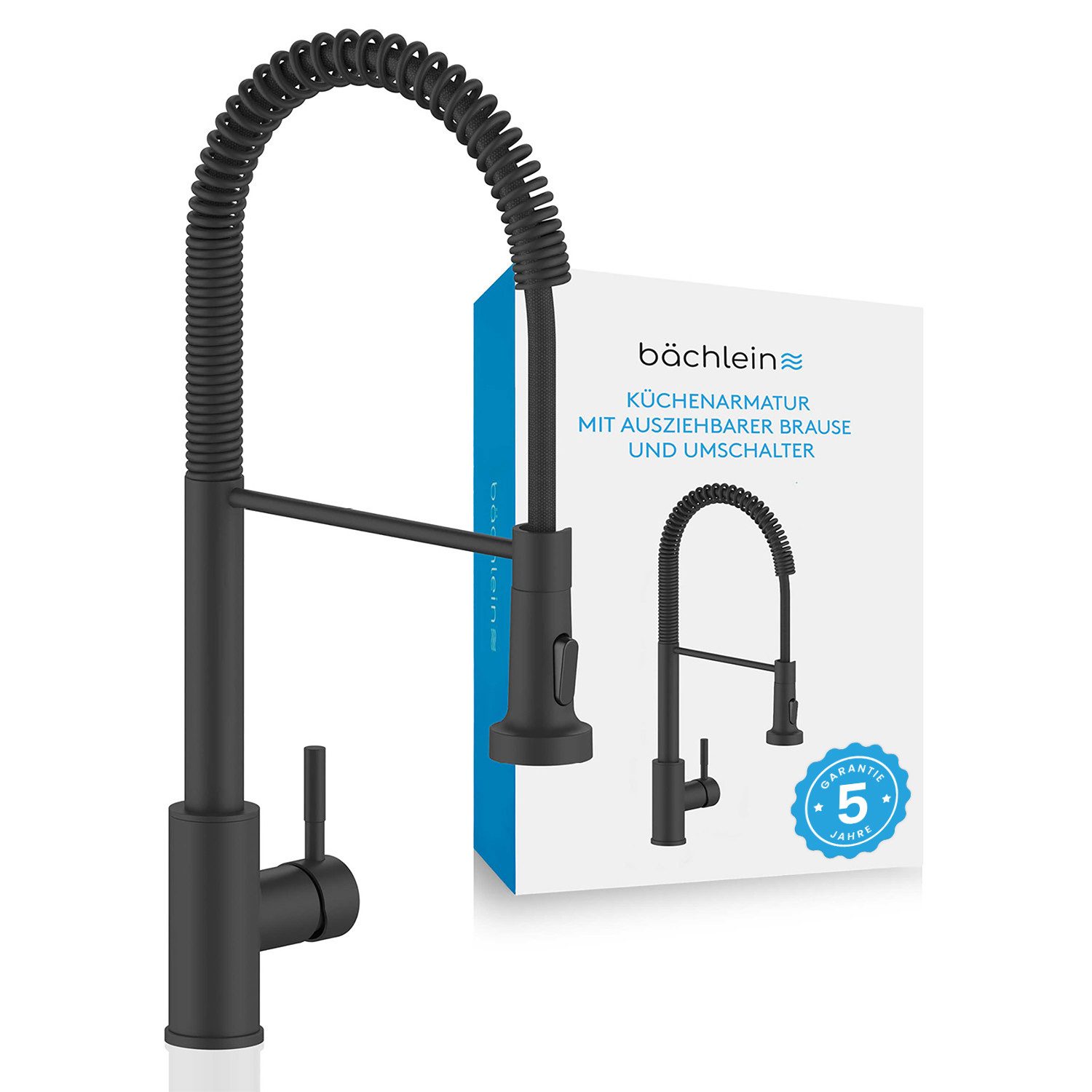 Bächlein Spültischarmatur Elegante Küchenarmatur Nedo (Schwarz-matt) hochwertige Designarmatur mit flexibler Spiralfeder