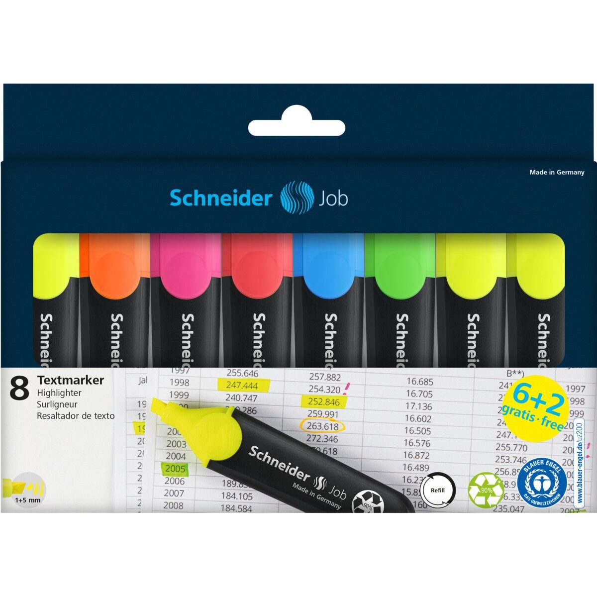 SCHNEIDER Marker Textmarker Job sortiert Karton-Etui 8 Stück Aktion