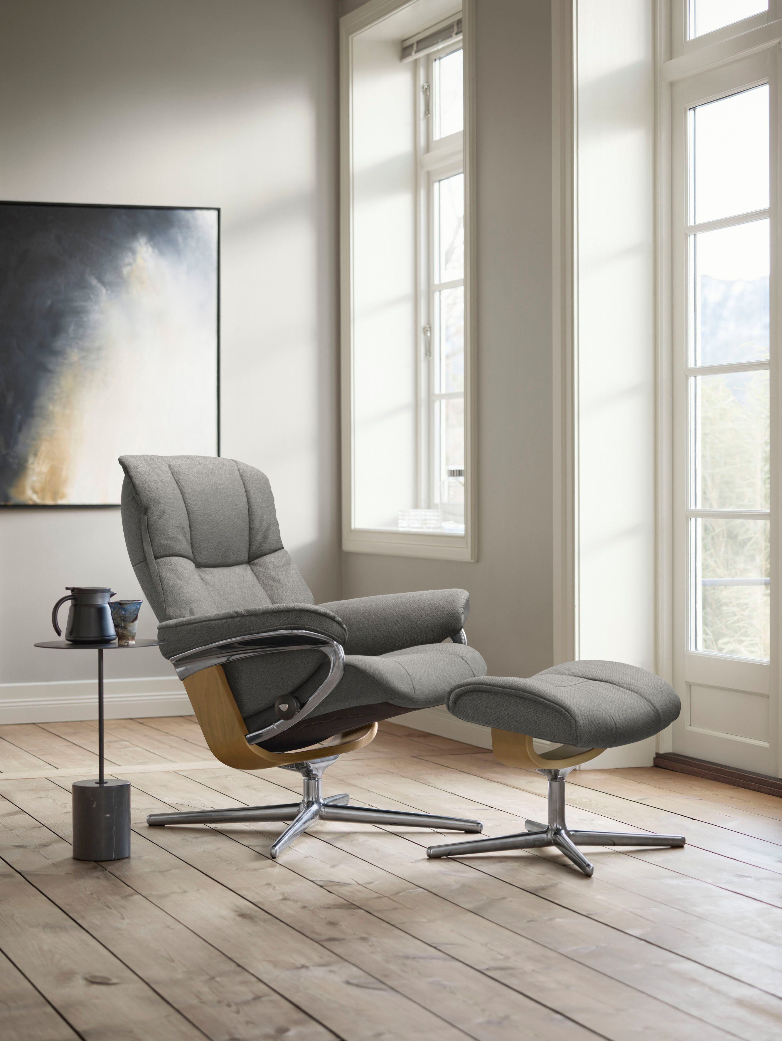 Stressless® Relaxsessel M mit Holzakzent Base, mit Eiche Mayfair Relaxsessel Hocker), S, Hocker, (Set, & mit L, Cross Größe