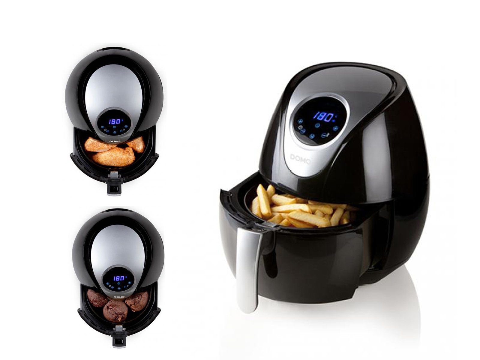 Domo Heißluftfritteuse, 1400 W, Kleine digitale 3,5L Fritteuse Pommes ohne Öl fettarm frittieren