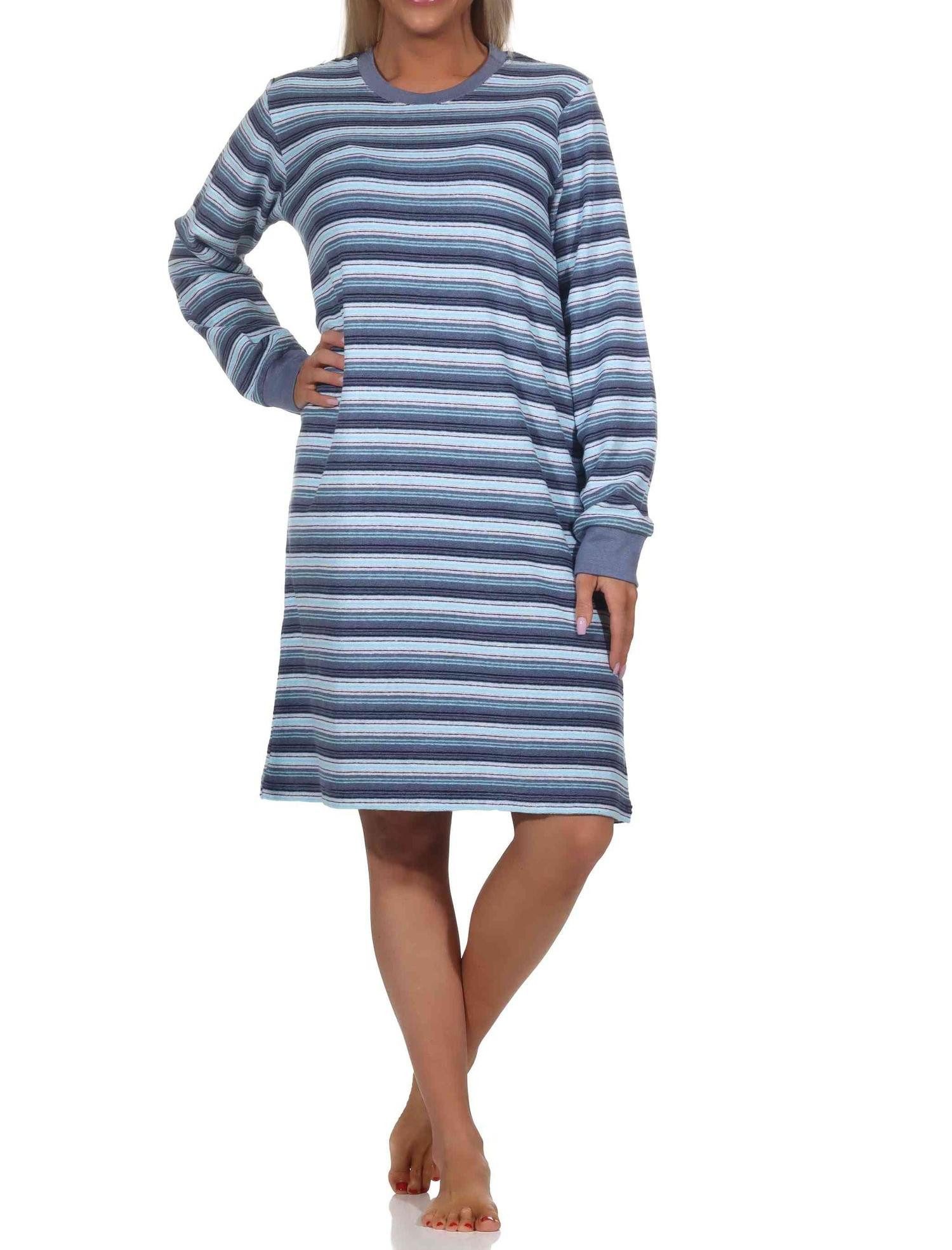Nachthemd Damen Frottee Nachthemd mit Bündchen in elegantem Streifendesign