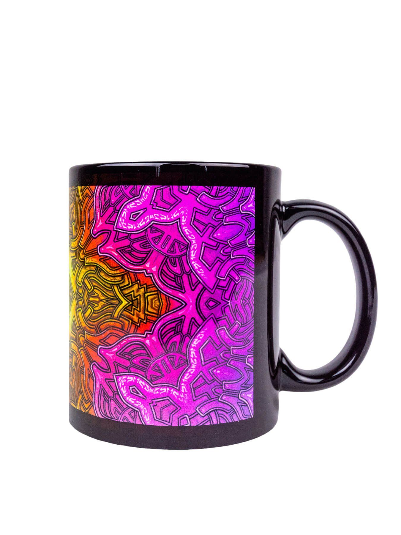 PSYWORK unter Neon Tasse Star", "Shining Motiv Fluo Tasse Keramik, leuchtet Schwarzlicht Cup UV-aktiv,