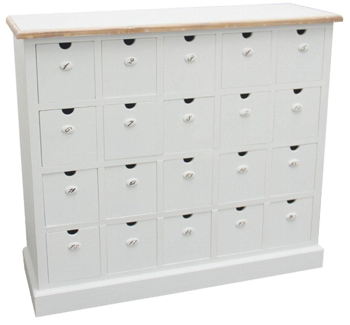 Casa Padrino Apothekerschrank Landhausstil Apothekerkommode Antik Weiß / Naturfarben 105 x 39 x H. 93 cm - Landhausstil Kommode mit 20 Schubladen