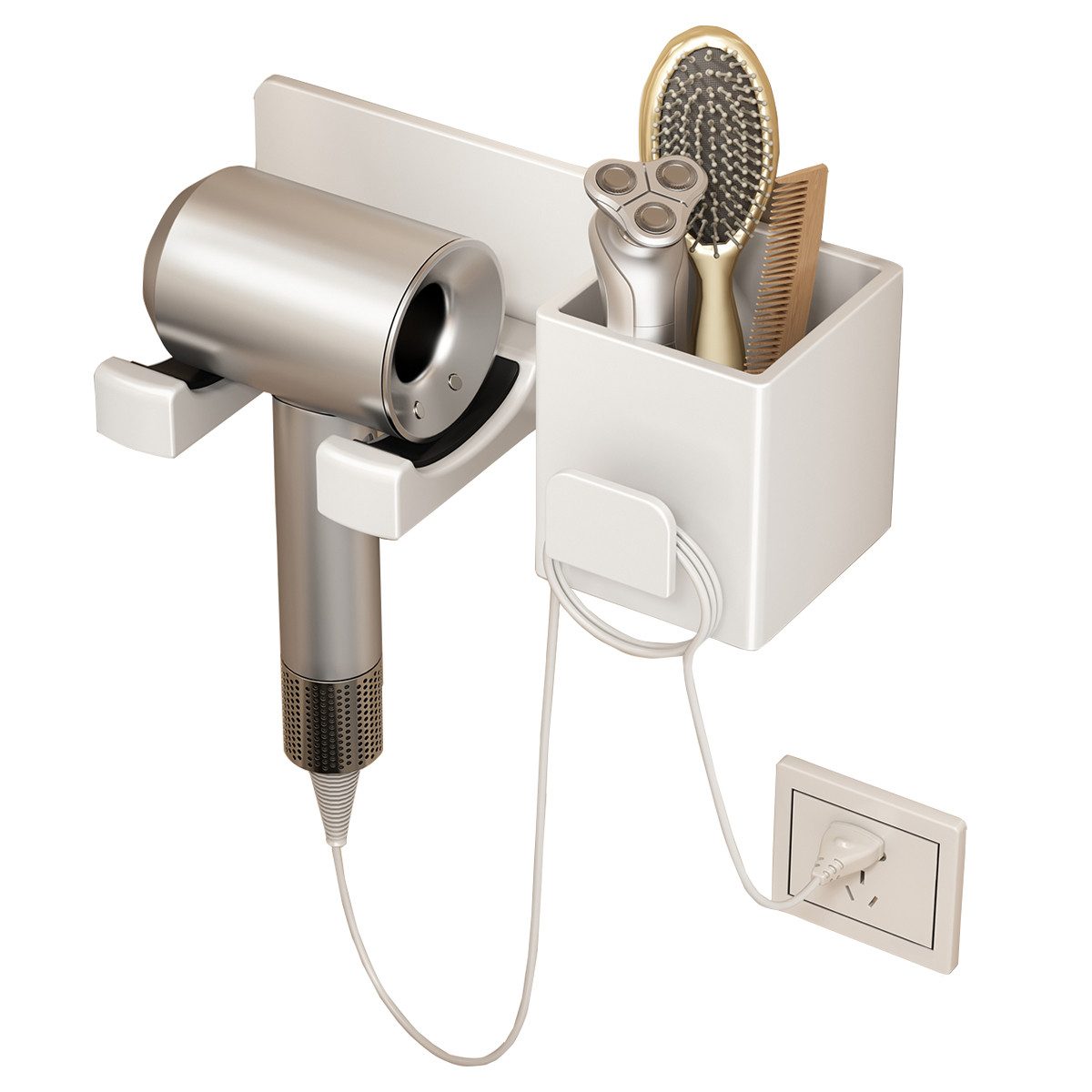 Refined Living Haartrocknerhalter Organizer für Haartrockner, Wandhalterung Haartrockner Halterung, (Haartrocknerhalter, Praktisches Wandregal für Föhn-Badezimmer Aufbewahrung, mit Großem Stauraum Aluminium, Rutschfeste Halterung,Ohne Bohren)