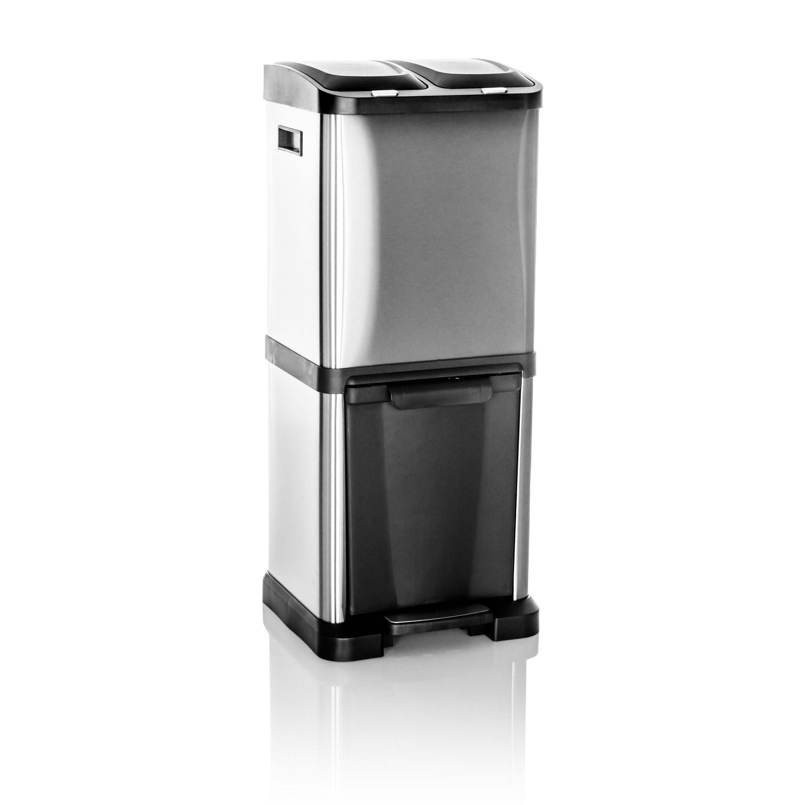 hjh OFFICE Mülleimer CLEAN VII Abfalleimer, 32 Liter, Mülltrennsystem Küche mit 3 Fächern (2 x 8L, 1 x 16L)