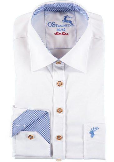 OS-Trachten Trachtenhemd »Dreyas« Langarmhemd mit Hirsch-Stickerei auf der Brusttasche