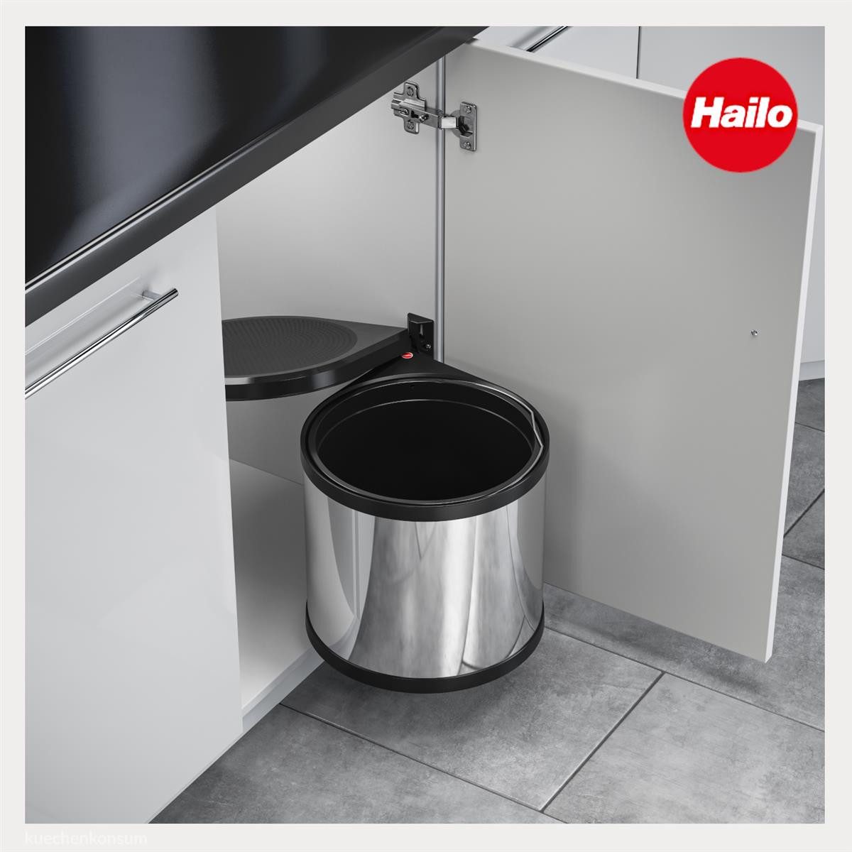 Hailo Einbaumülleimer Hailo Abfallsammler 3512031 MO Swing bs Mono 12 L Edelstahl schwarz, für Schrankbreite ab 400 mm mit Drehtür