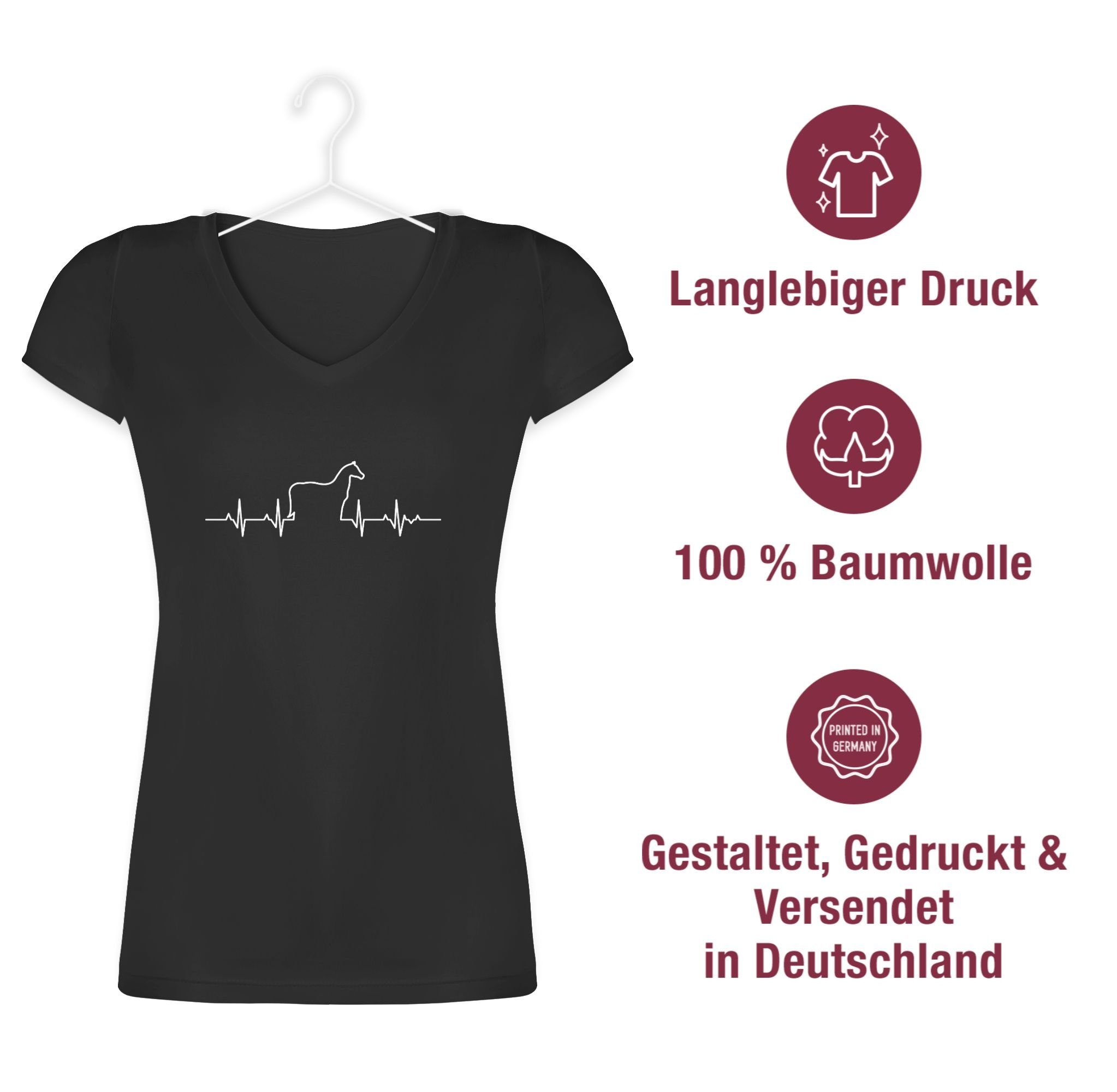 Damen Shirts Shirtracer T-Shirt Herzschlag Pferd - Pferd & Pferde - Damen T-Shirt mit V-Ausschnitt Reiten Kleidung Equipment