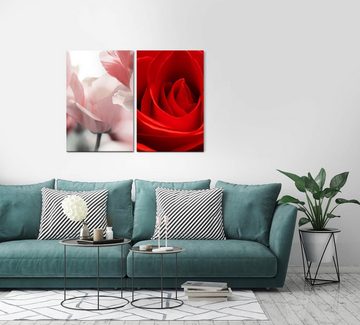 Sinus Art Leinwandbild 2 Bilder je 60x90cm Rose Tulpe Blumen Liebe Romantisch Leidenschaft Schlafzimmer
