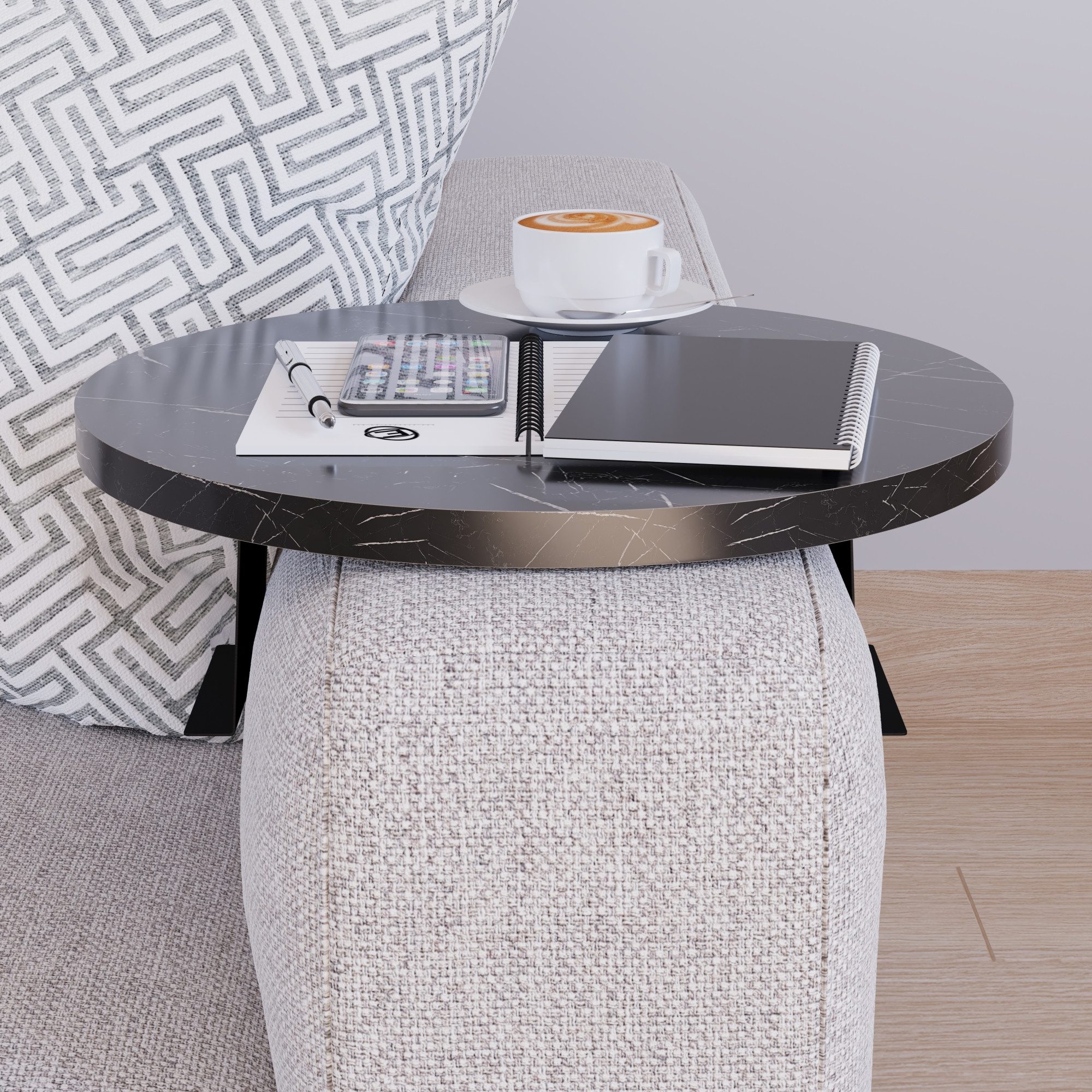 en.casa Tablett, Spanplatte, »Kuleskyd« Couchtablett Ø34 cm Marmoroptik, schwarz