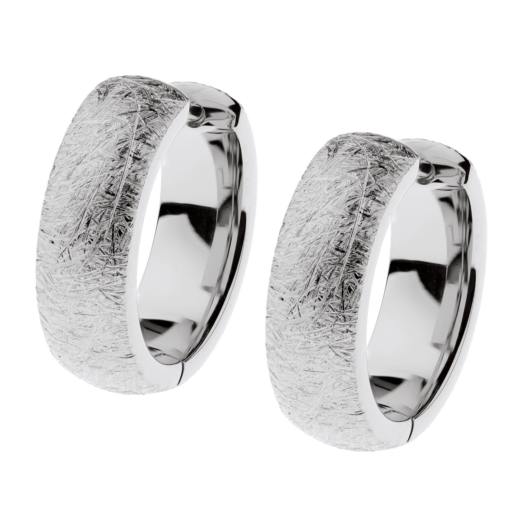 Ernstes Design Paar Creolen Scharniercreolen Ohrringe Edelstahl gekratzt / poliert Ø ca. 16 mm