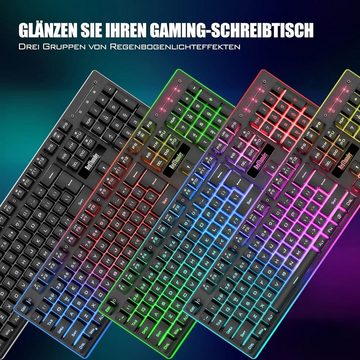 RedThunder RGB LED-Hintergrundbeleuchtung Tastatur- und Maus-Set, Mit QWERTZ DE Layout, Ergonomisch, Wiederaufladbar