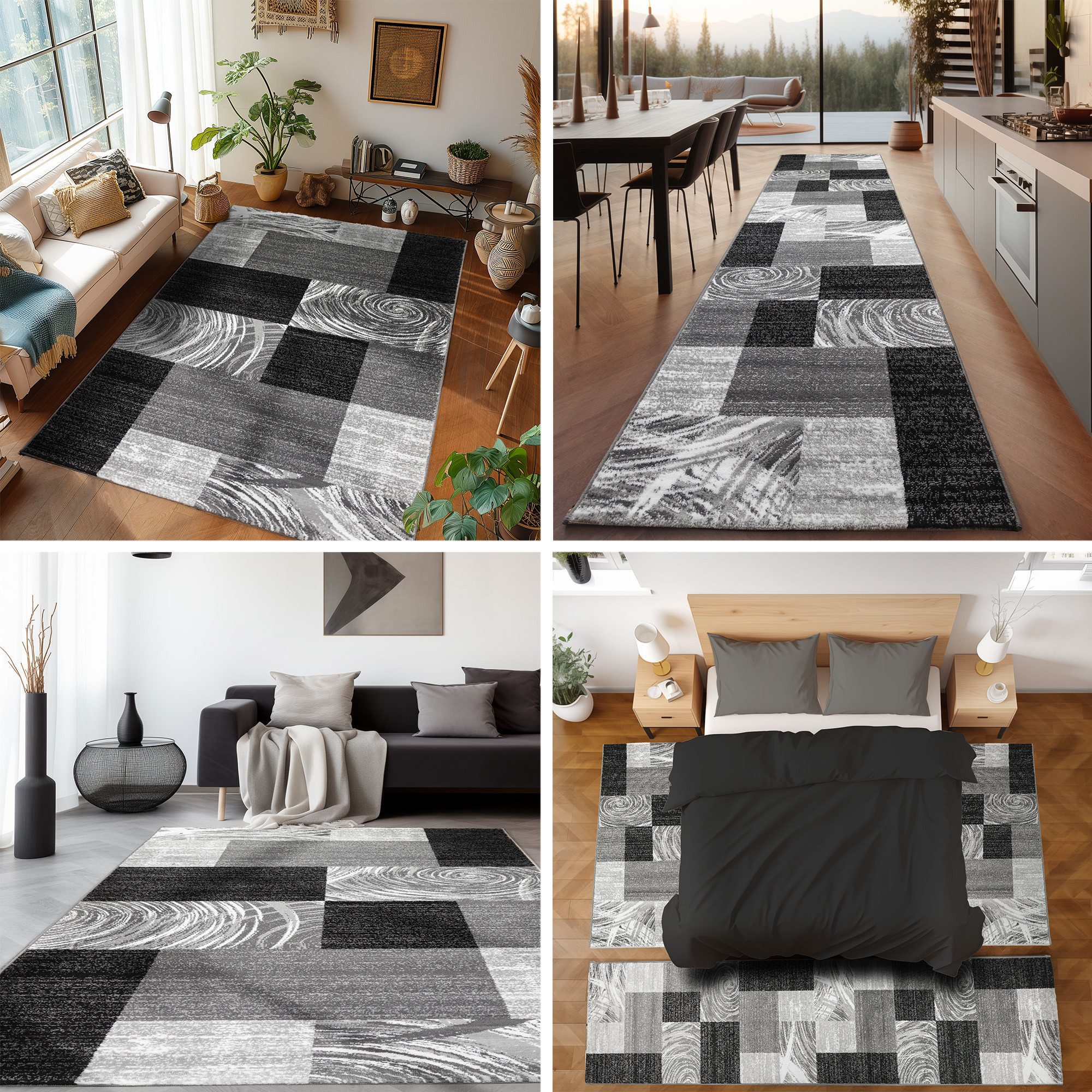 SIMPEX24 Kurzflor-Bettumrandung Abstrakt Kariert Design, Höhe günstig online kaufen