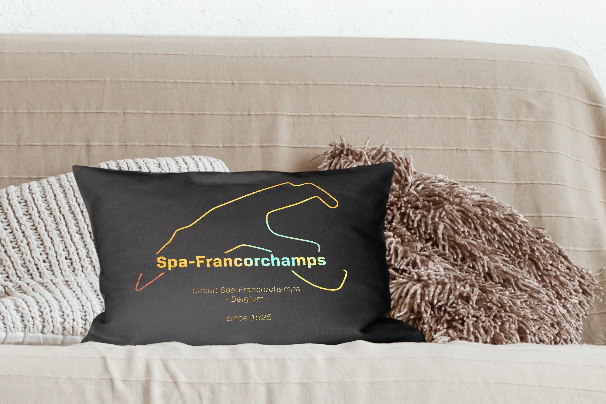 Francorchamps Spa Wohzimmer - Dekokissen Füllung, Rennstrecke, Schlafzimmer Dekoration, 1 Formel MuchoWow mit Dekokissen - Zierkissen,