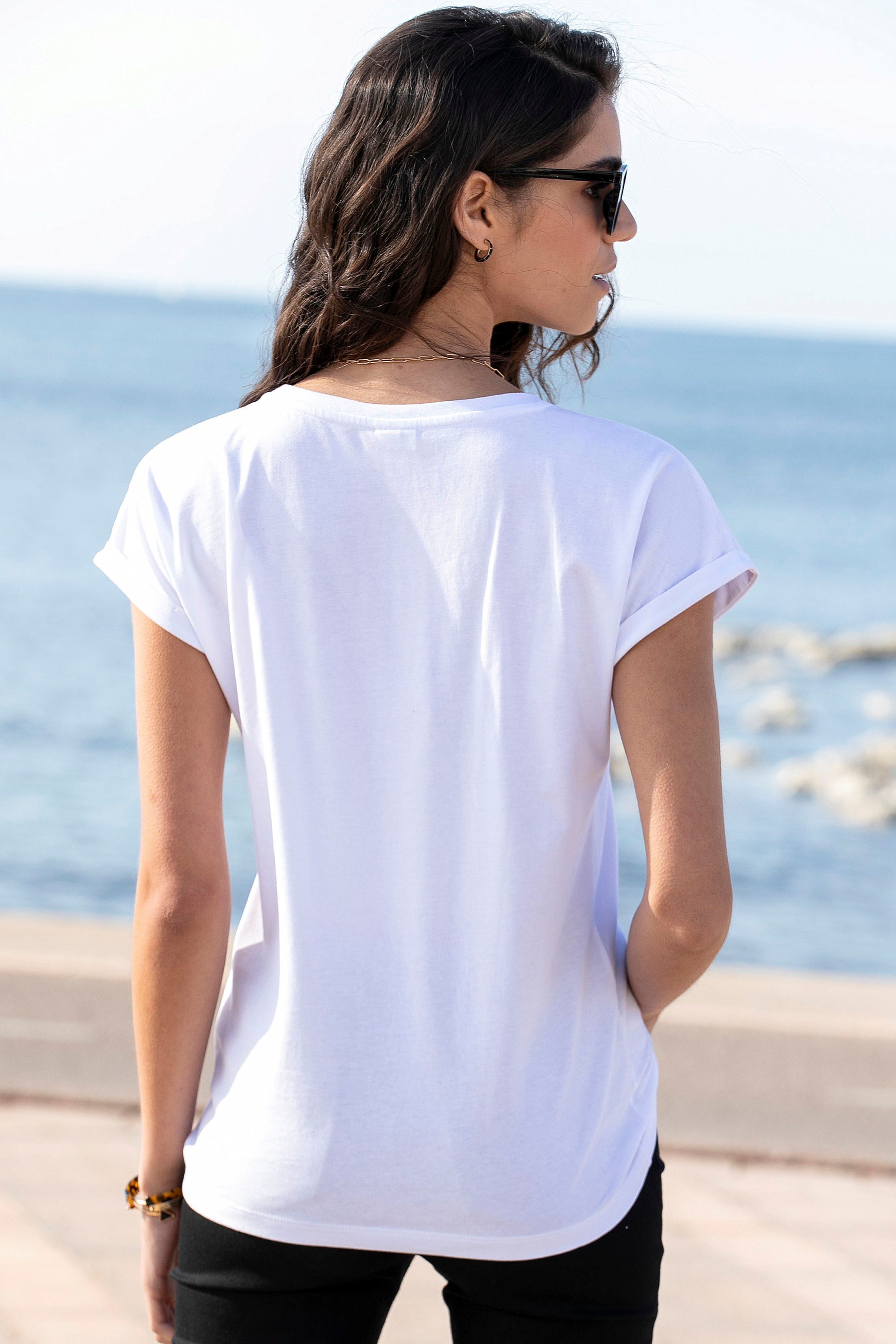 Venice Beach Kurzarmshirt mit Frontprint, T-Shirt aus Baumwolle, lockere Passform