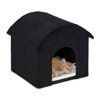 relaxdays Tierhöhle Schwarze Katzenhöhle mit Kratzfläche