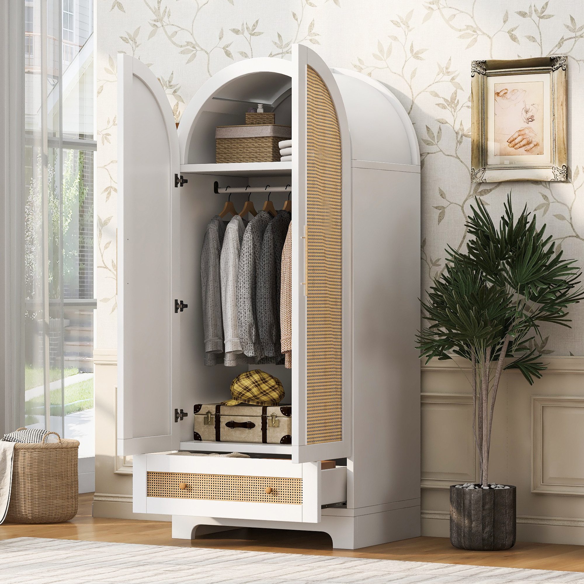 Odikalo Kleiderschrank Kleiderständer kleiderschrank groß Garderobenschrank 70×55×170 (Doppeltüren-Design mit Schubladen und Ablagefächern Türen aus