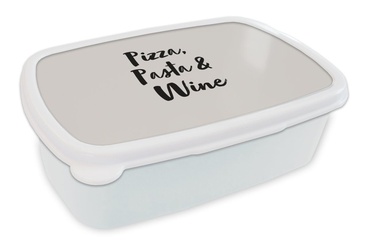 MuchoWow Lunchbox Zitate - Pizza, Pasta & Wein - Sprichwörter - Pizzaliebhaber -, Kunststoff, (2-tlg), Brotbox für Kinder und Erwachsene, Brotdose, für Jungs und Mädchen weiß